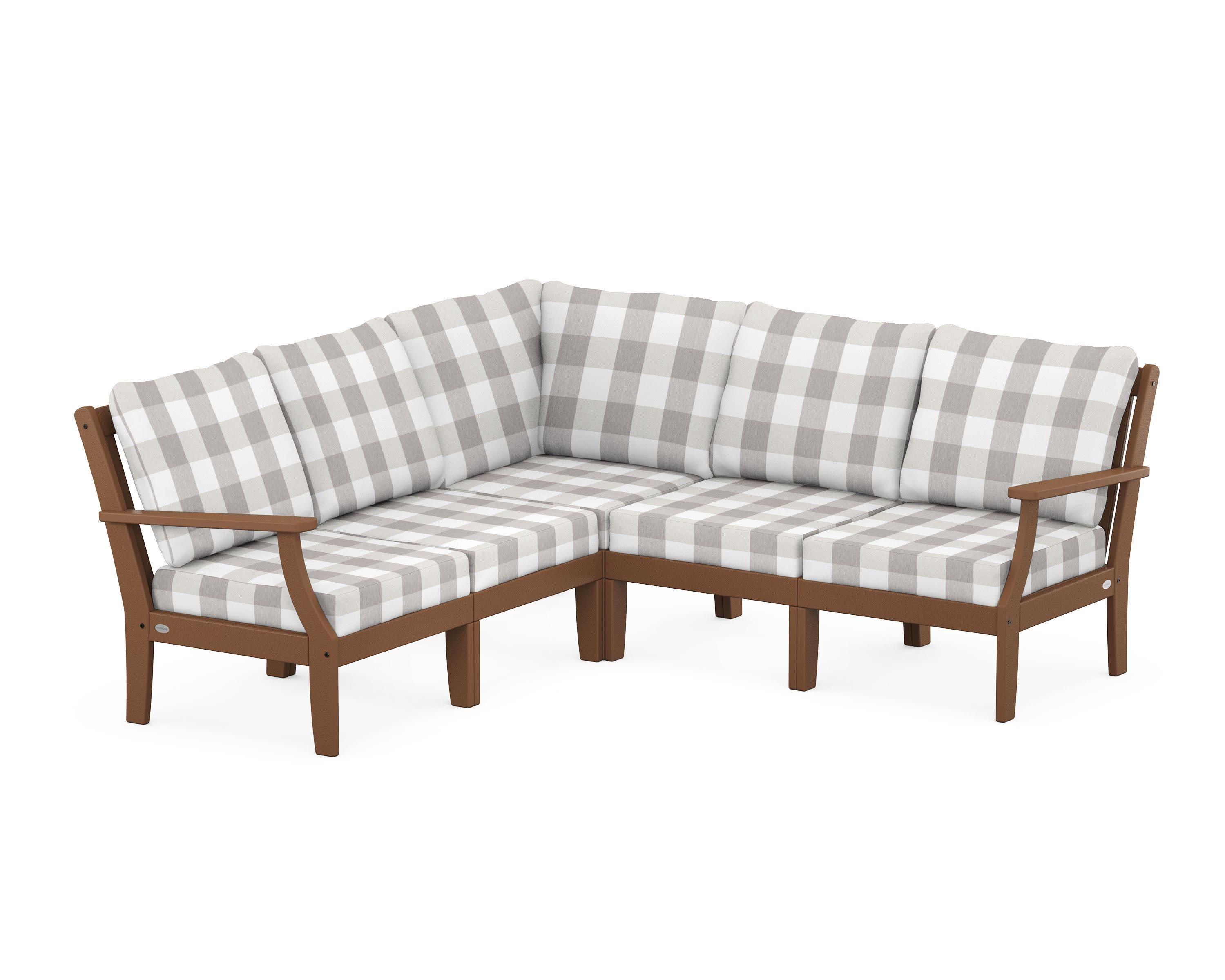 Braxton Modular 5-Piece Deep Seating Set in Teak / Buffalo Plaid Grey Mist