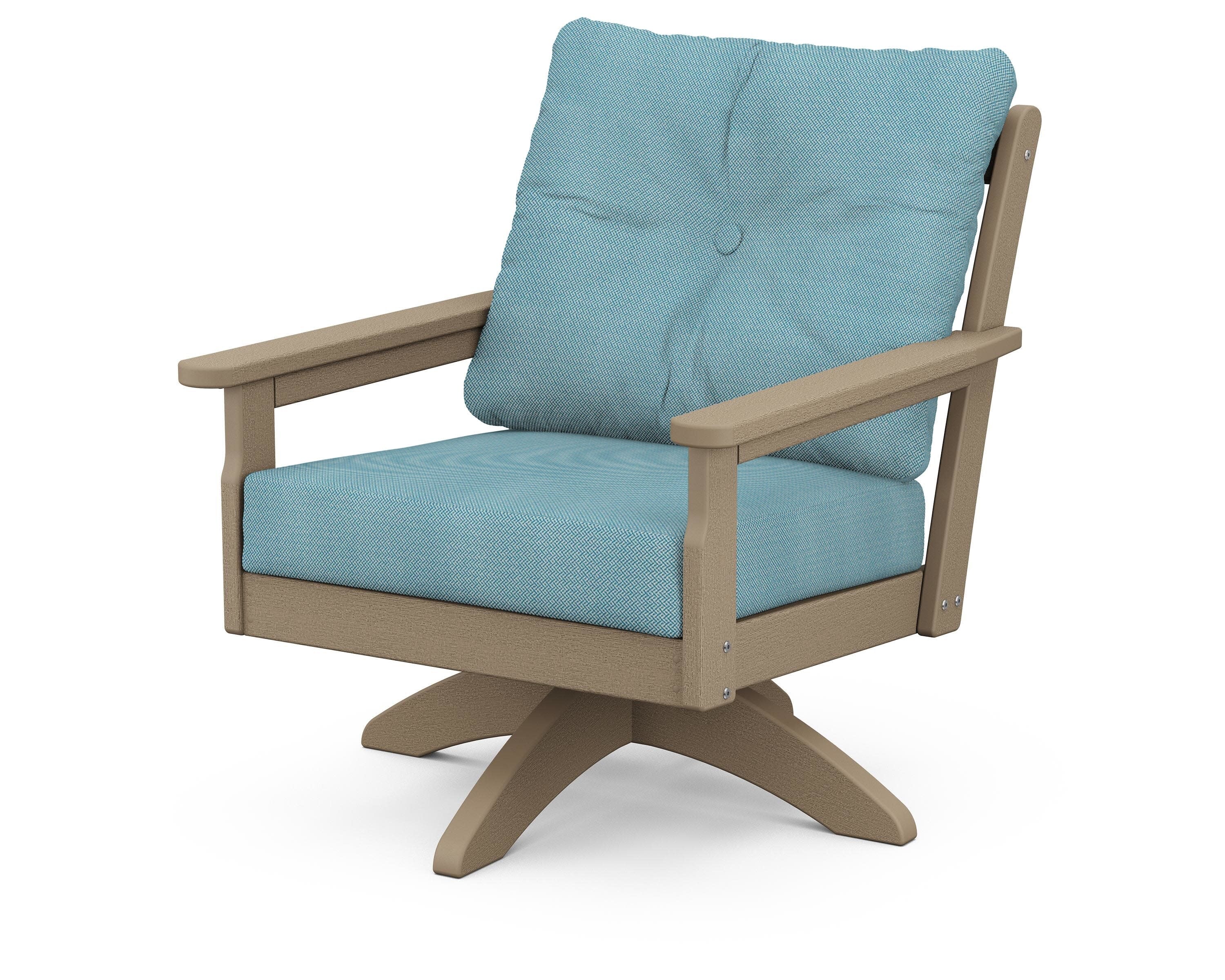 Vineyard Deep Seating Swivel Chair in Vintage Sahara / Lattice Sky Blue