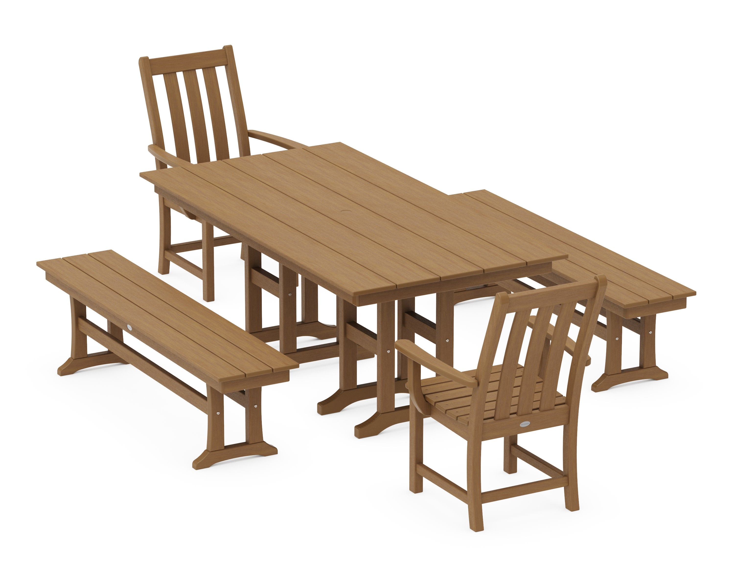 Vineyard 5-Piece Farmhouse Dining Set with Benches in Natural