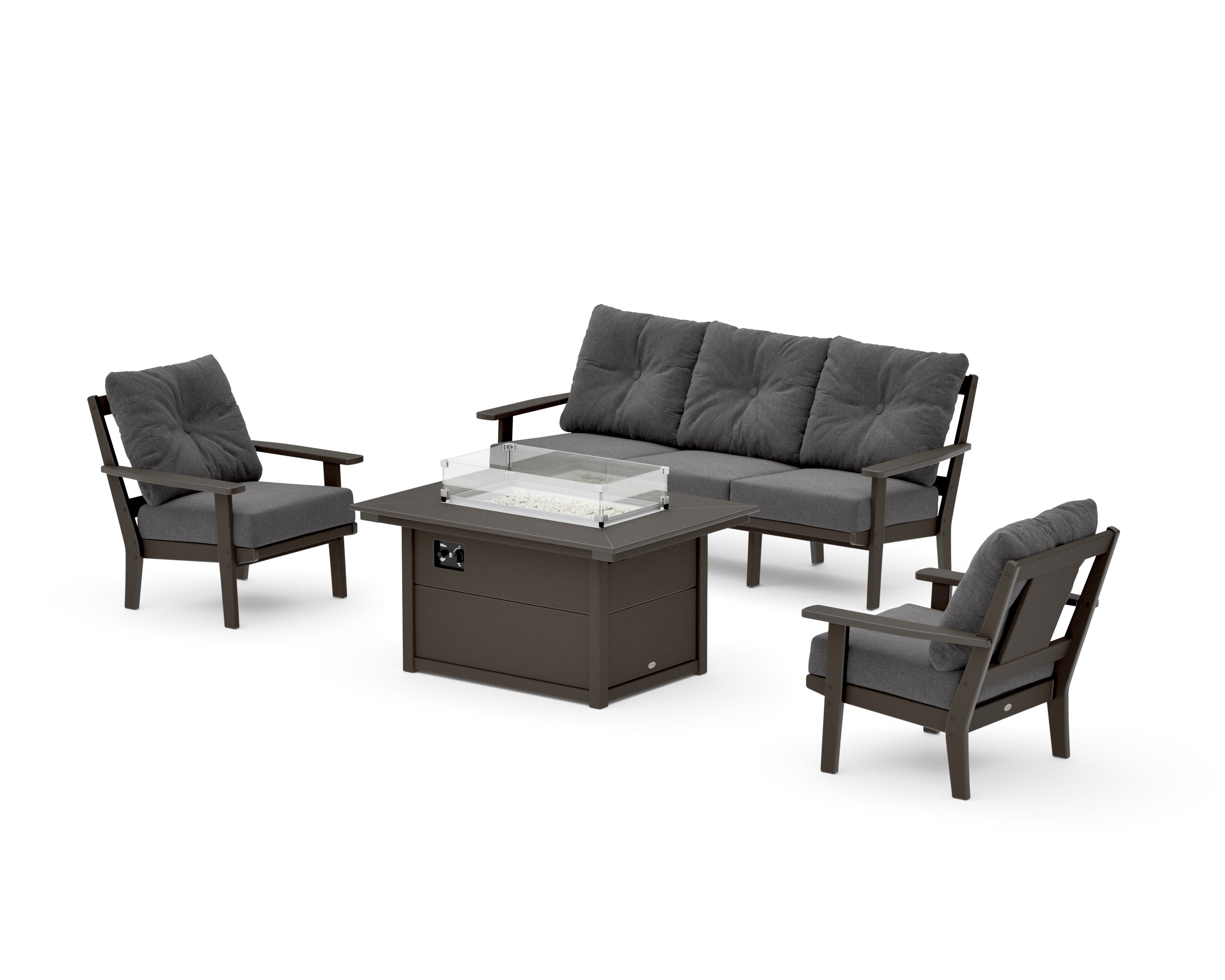 Prairie Deep Seating Fire Pit Table Set in Vintage Coffee / Ash Charcoal