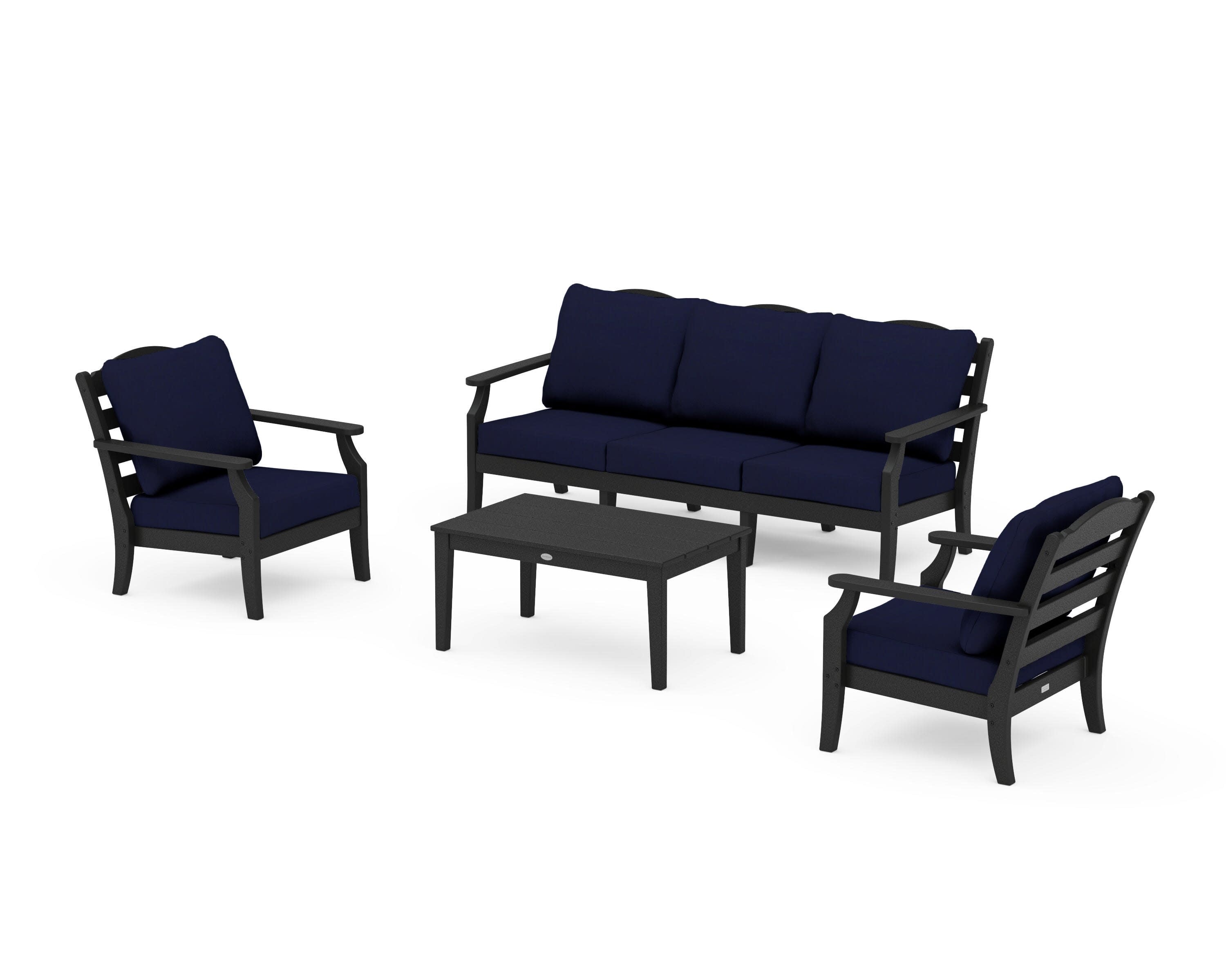 Savannah 4-Piece Deep Seating Set with Sofa in Black / Navy