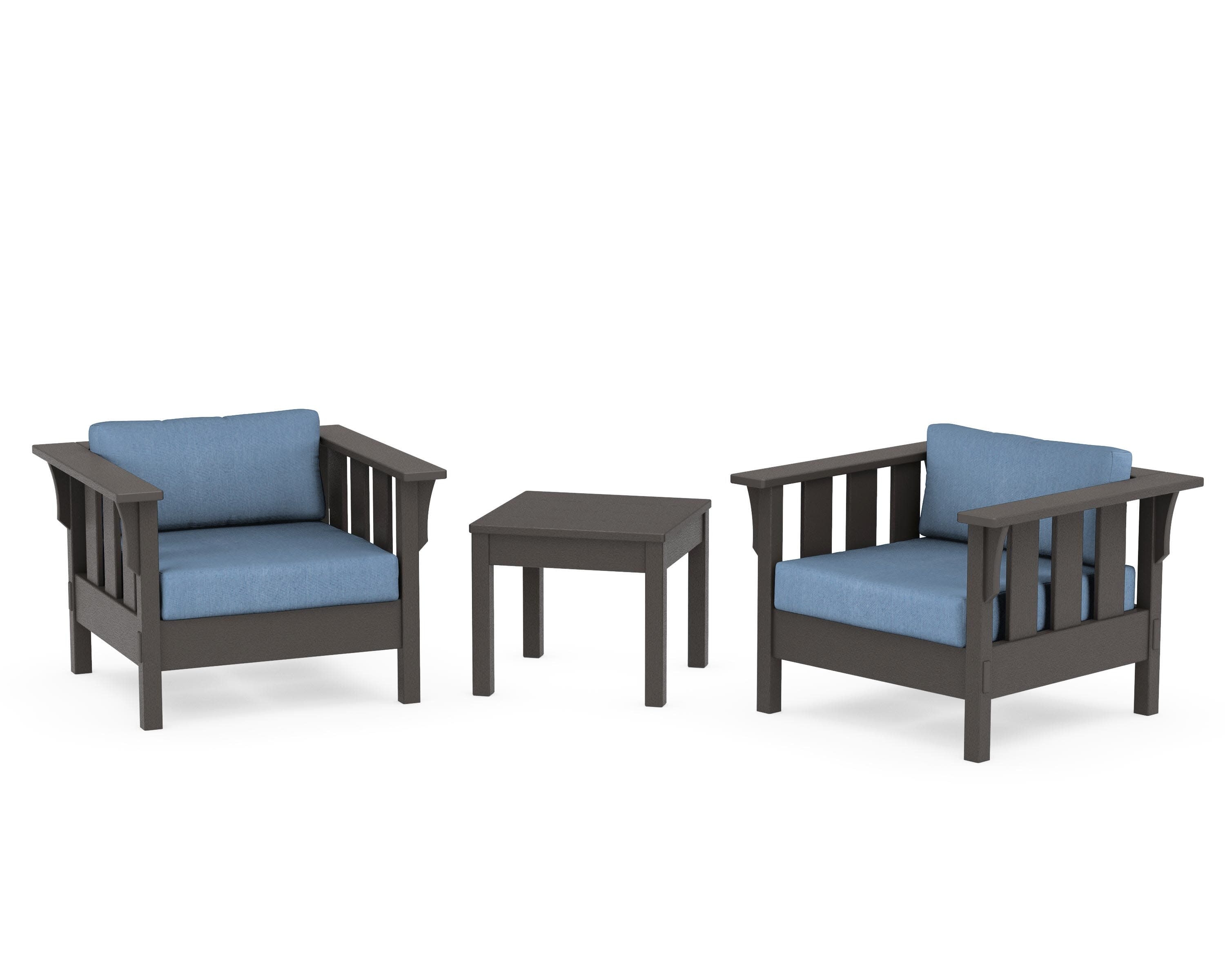Acadia 3-Piece Deep Seating Set in Vintage Coffee / Sky Blue