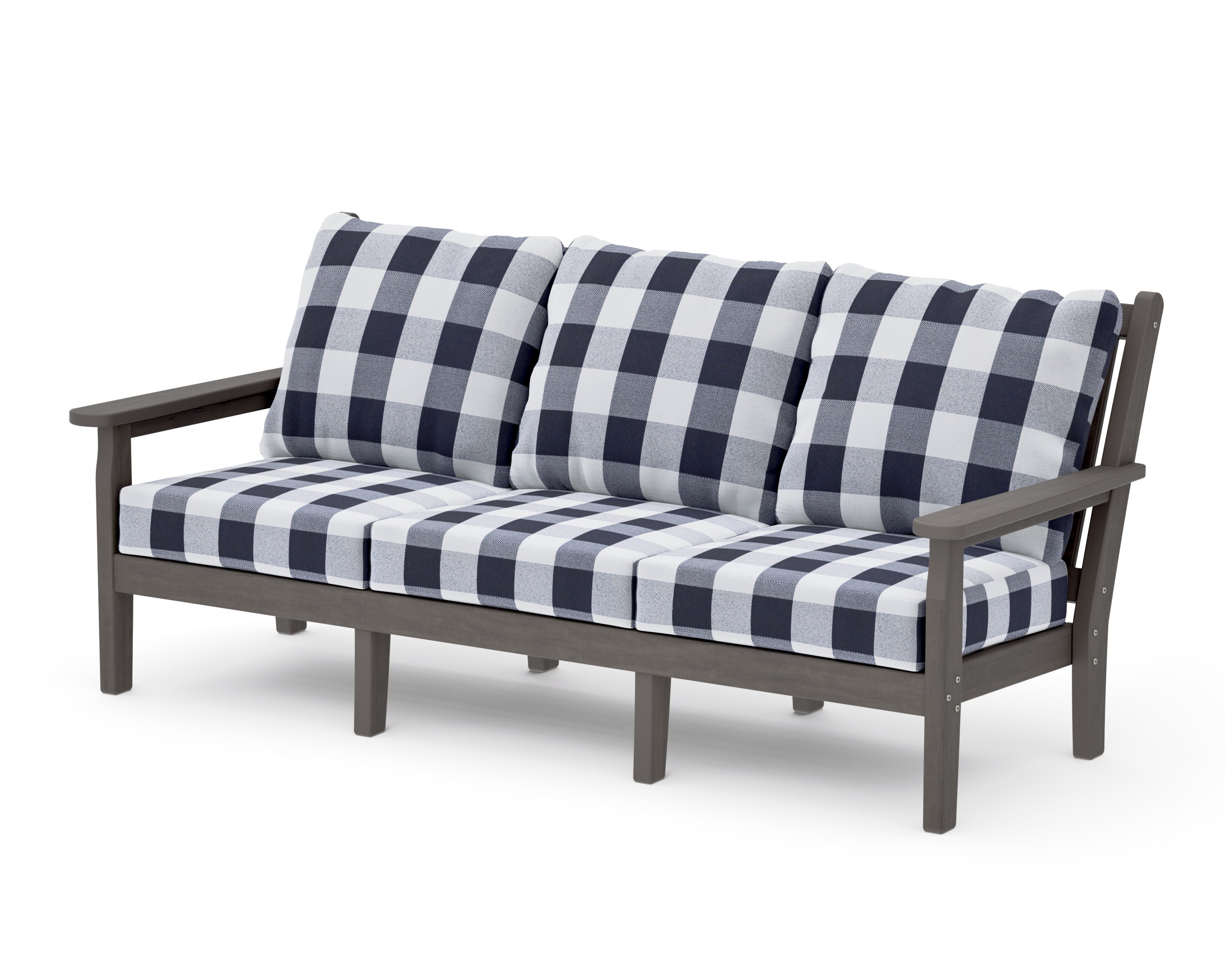 Chippendale Deep Seating Sofa in Driftwood / Buffalo Plaid Navy