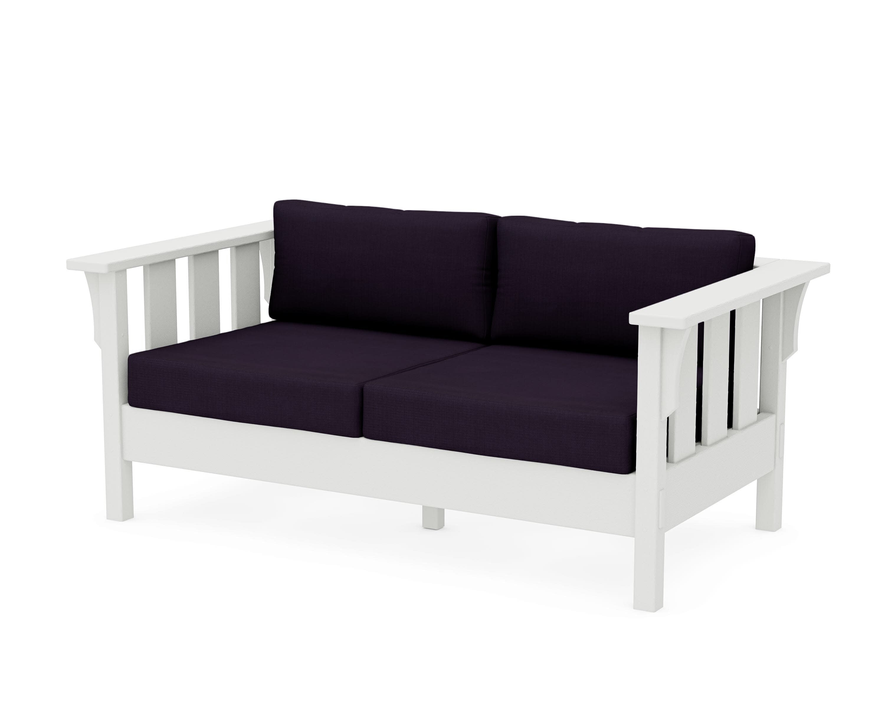 Acadia Deep Seating Loveseat in Vintage White / Navy Linen