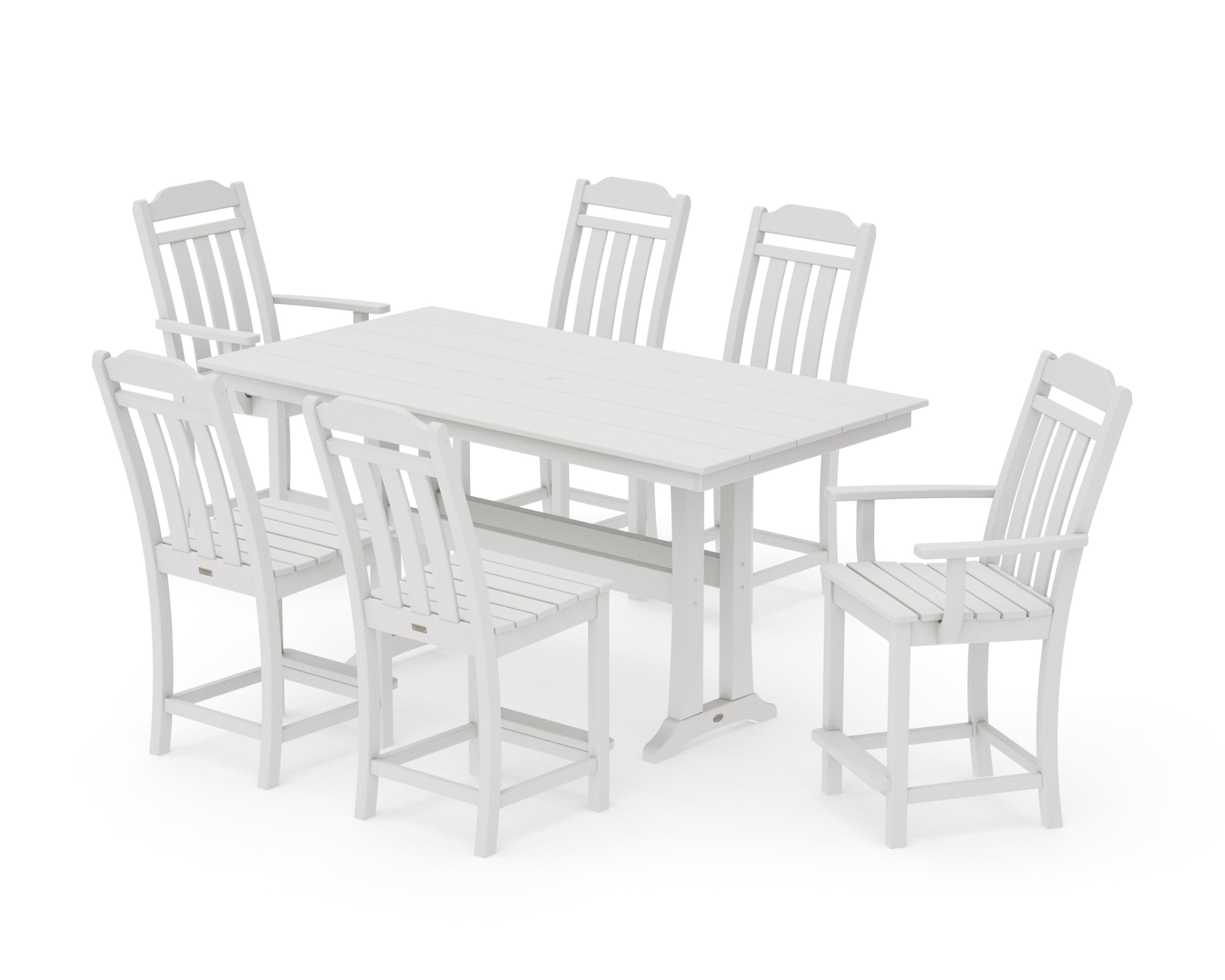 Cottage 7-Piece Farmhouse Counter Set with Trestle Legs in Vintage White