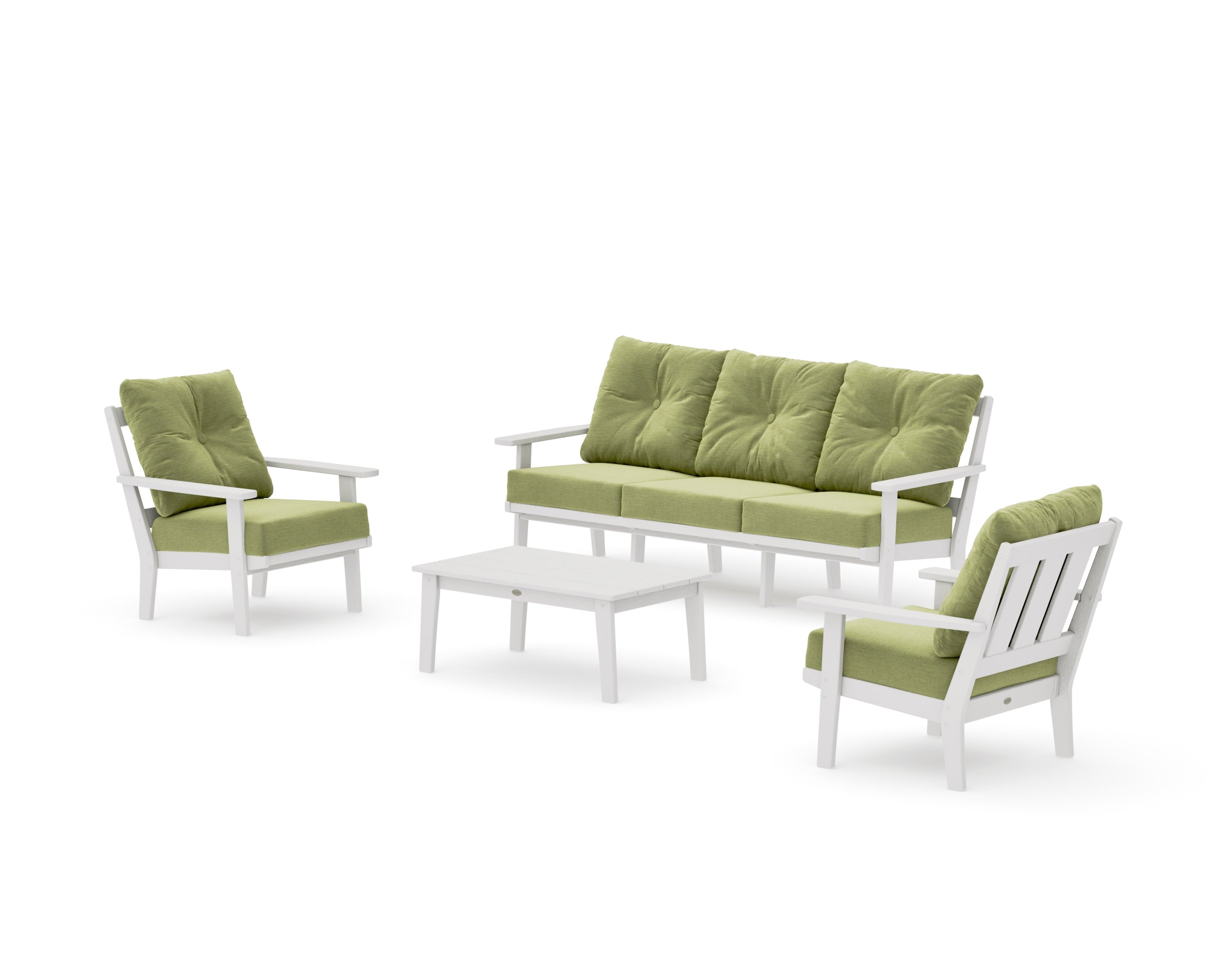 Oxford 4-Piece Deep Seating Set with Sofa in Vintage White / Chartreuse Boucle