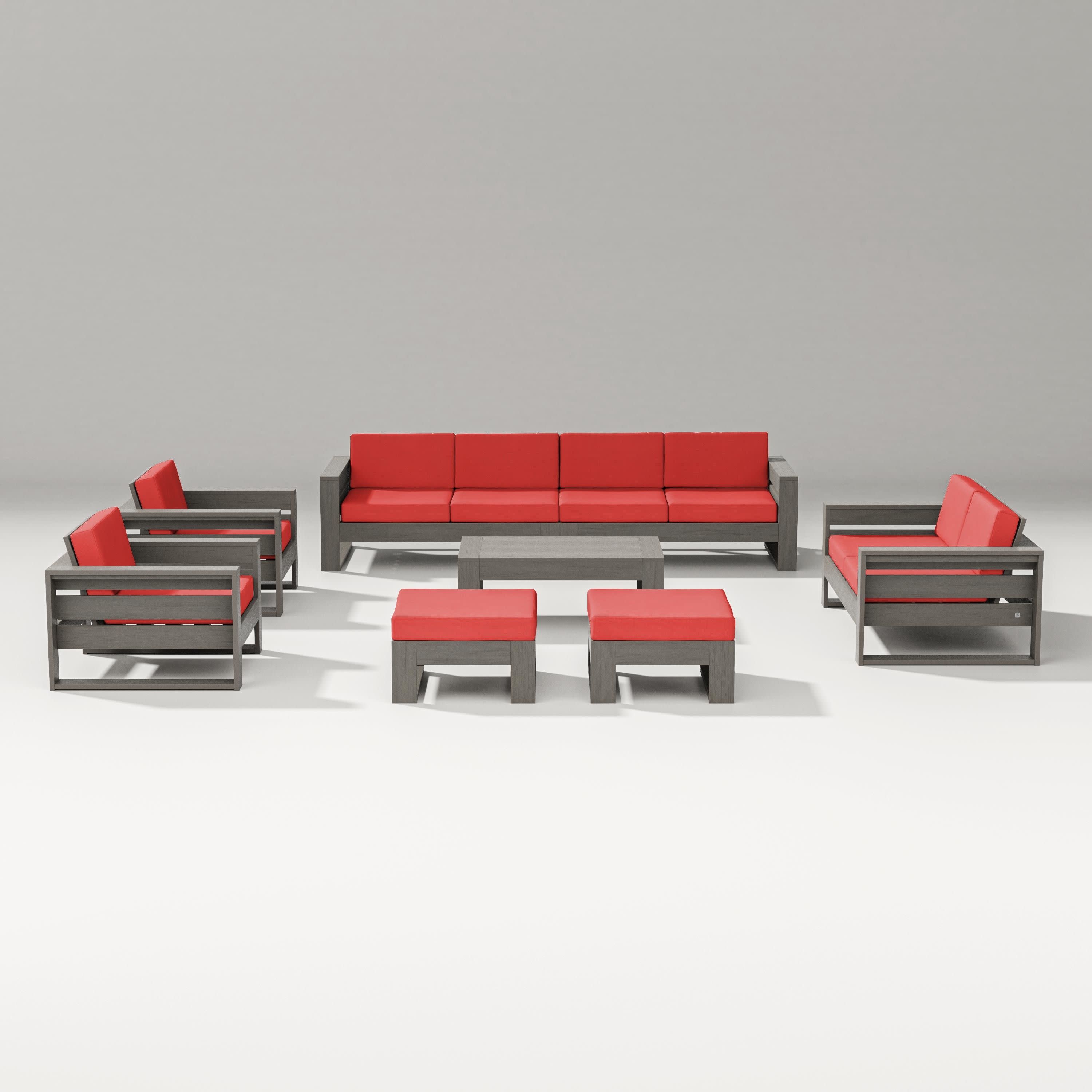 Latitude 8-Piece Lounge Sofa Set in Driftwood / Crimson Linen
