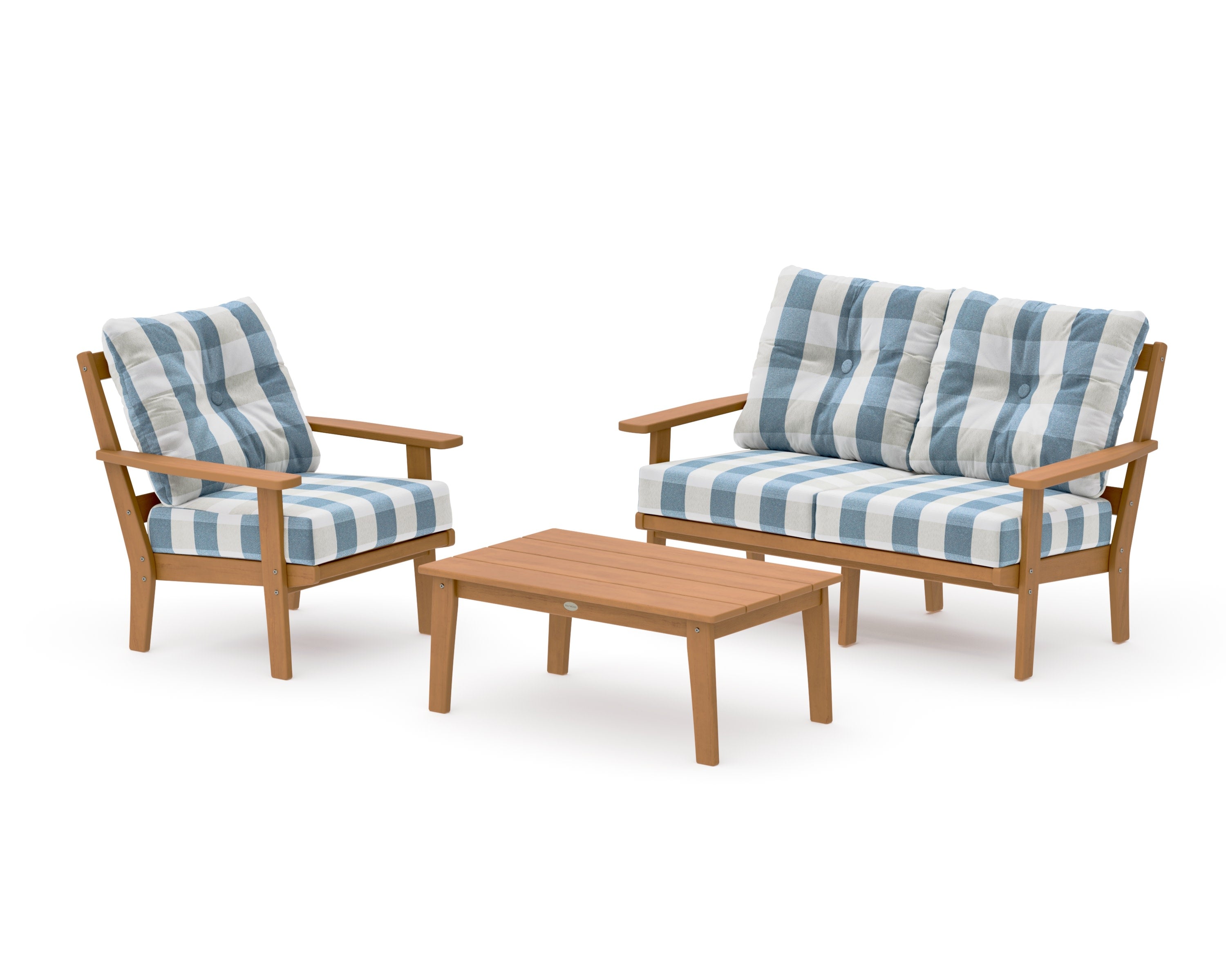 Prairie 3-Piece Deep Seating Set with Loveseat in Natural / Buffalo Plaid Sky Blue