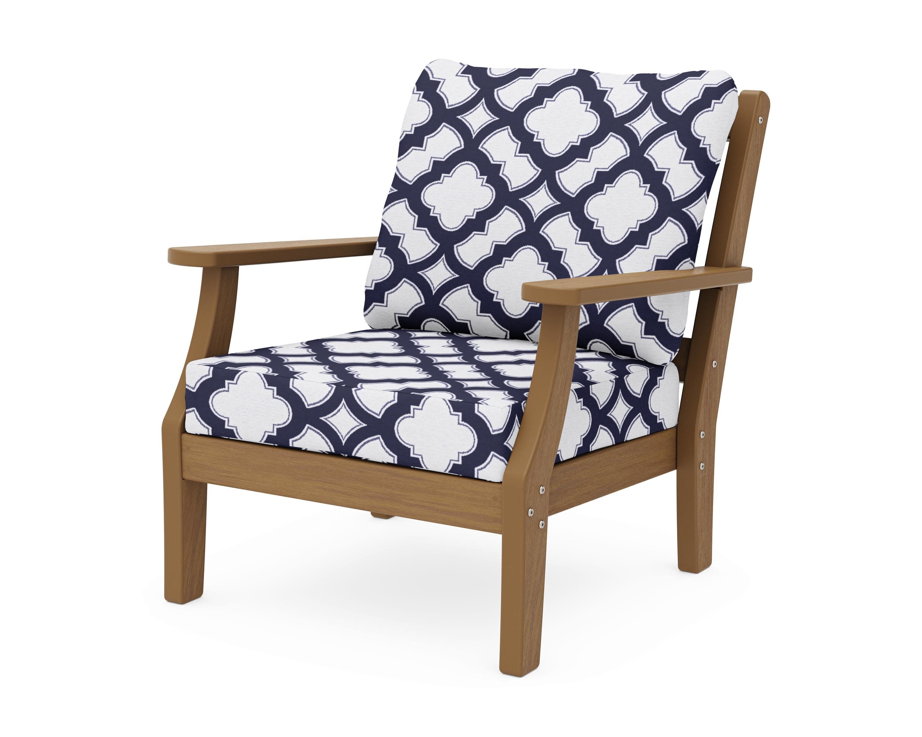 Chinoiserie Deep Seating Chair in Natural / Trellis Navy