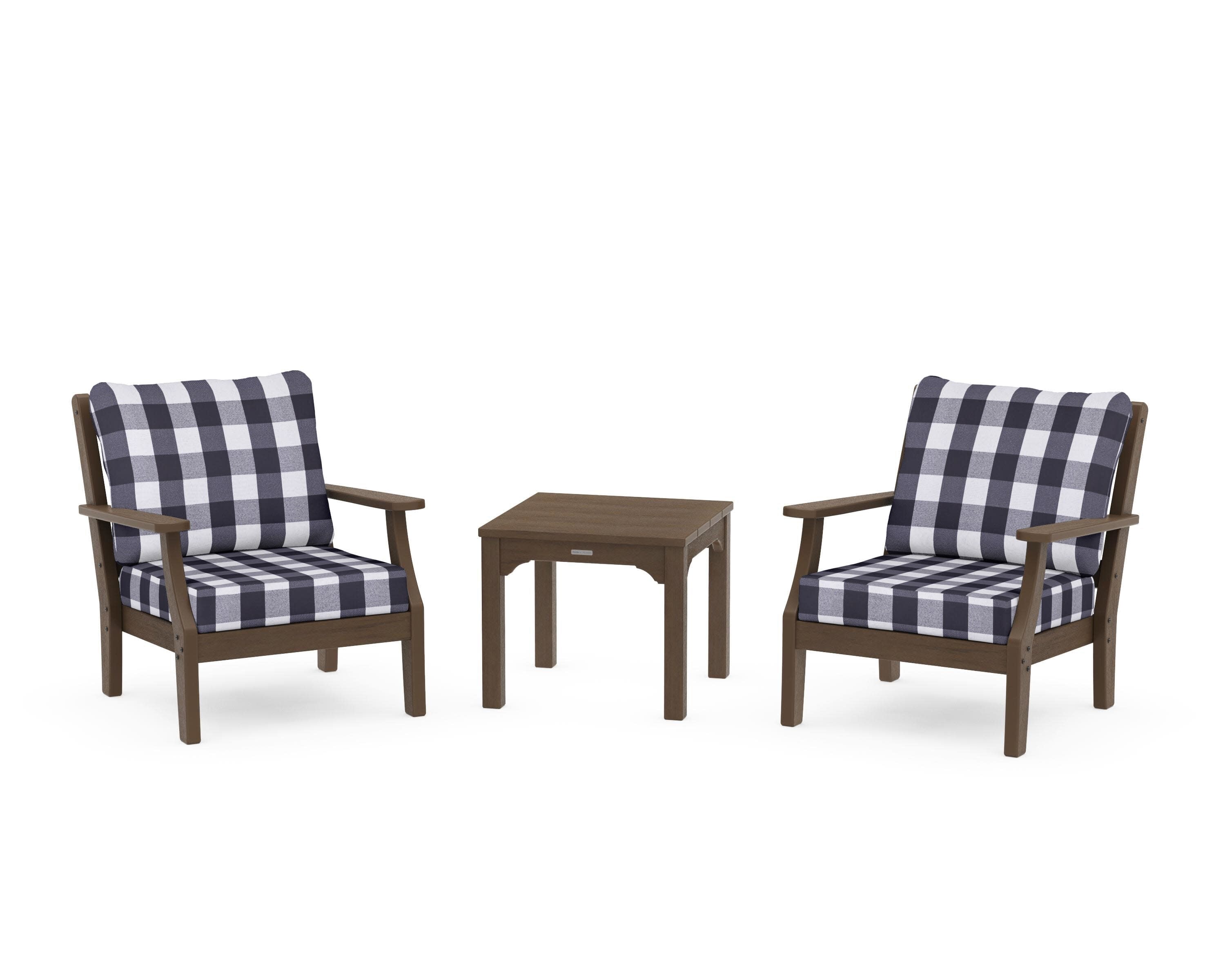 Chinoiserie 3-Piece Deep Seating Set in Kona / Buffalo Plaid Navy