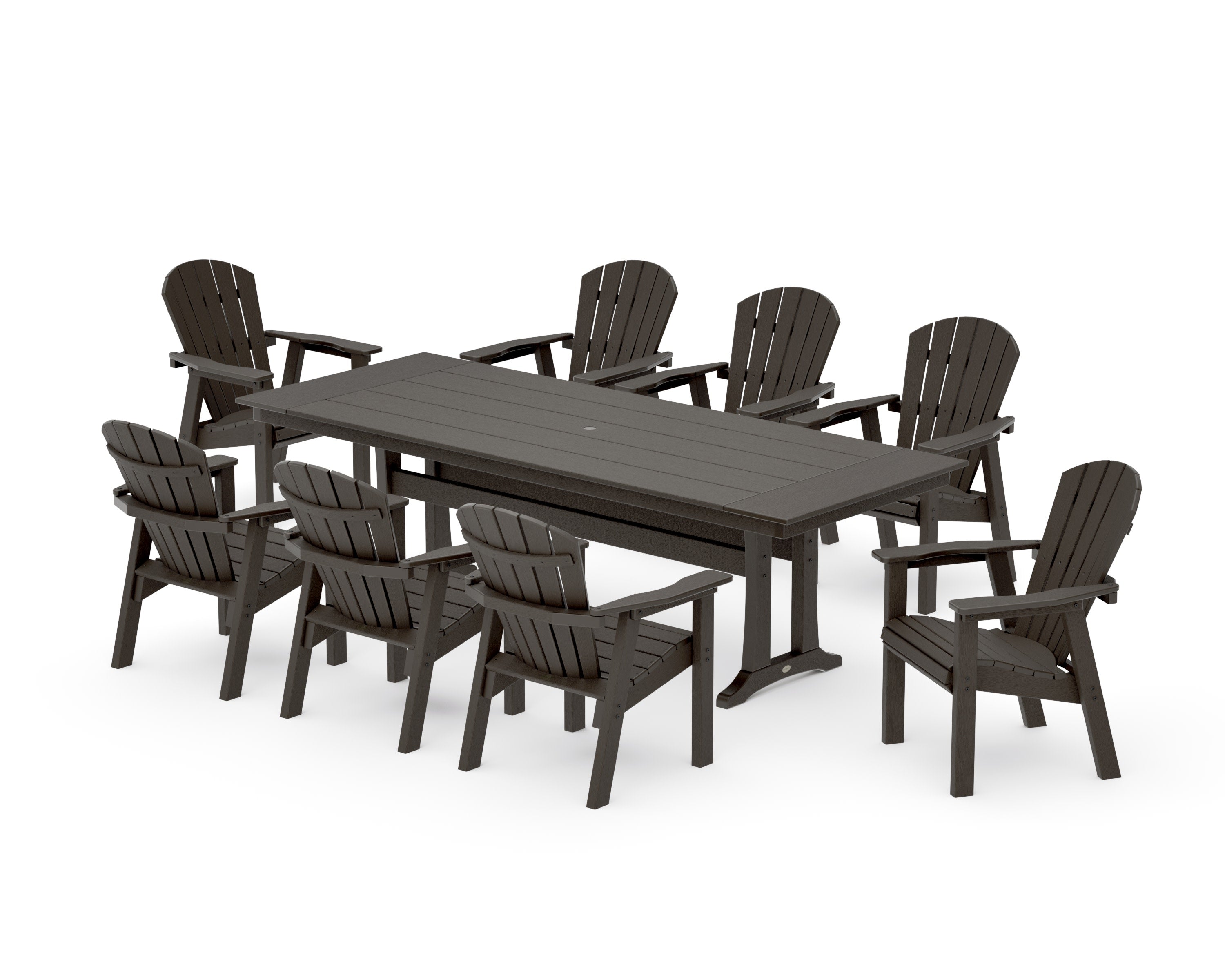 Seashell 9-Piece Farmhouse Dining Set with Trestle Legs in Vintage Coffee