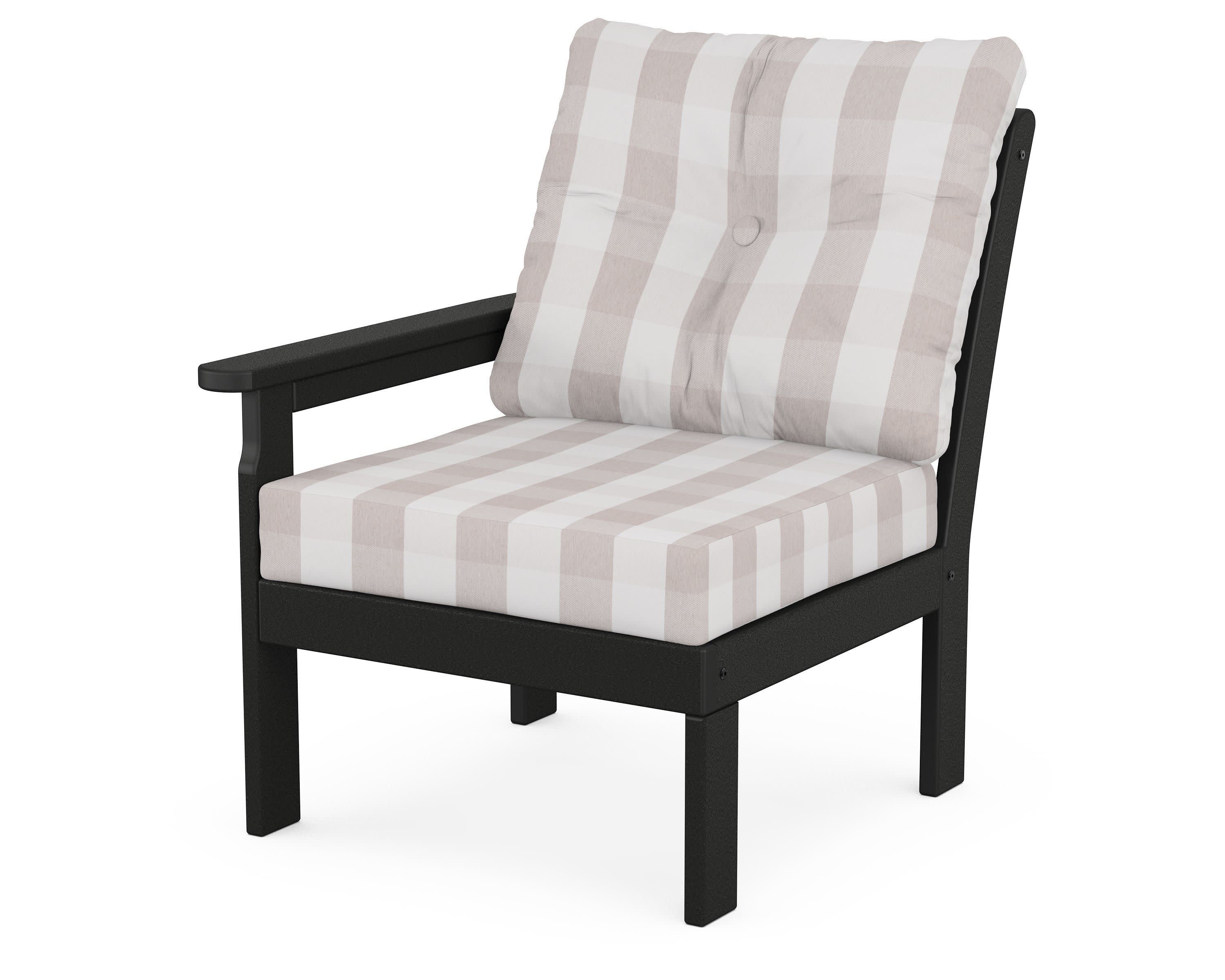 Vineyard Modular Left Arm Chair in Black / Buffalo Plaid Dune Burlap