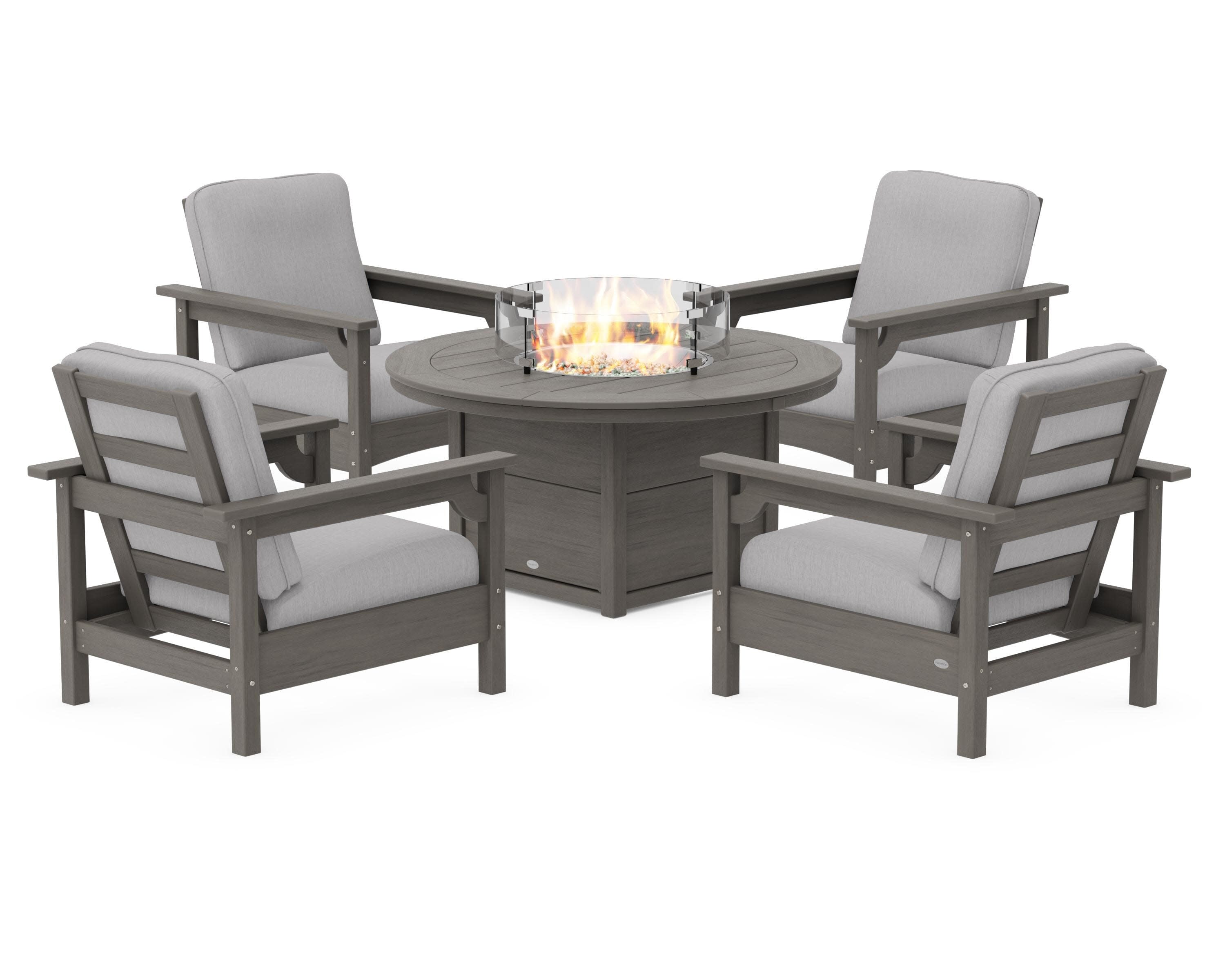 Club 5-Piece Conversation Set with Fire Pit Table in Driftwood / Granite