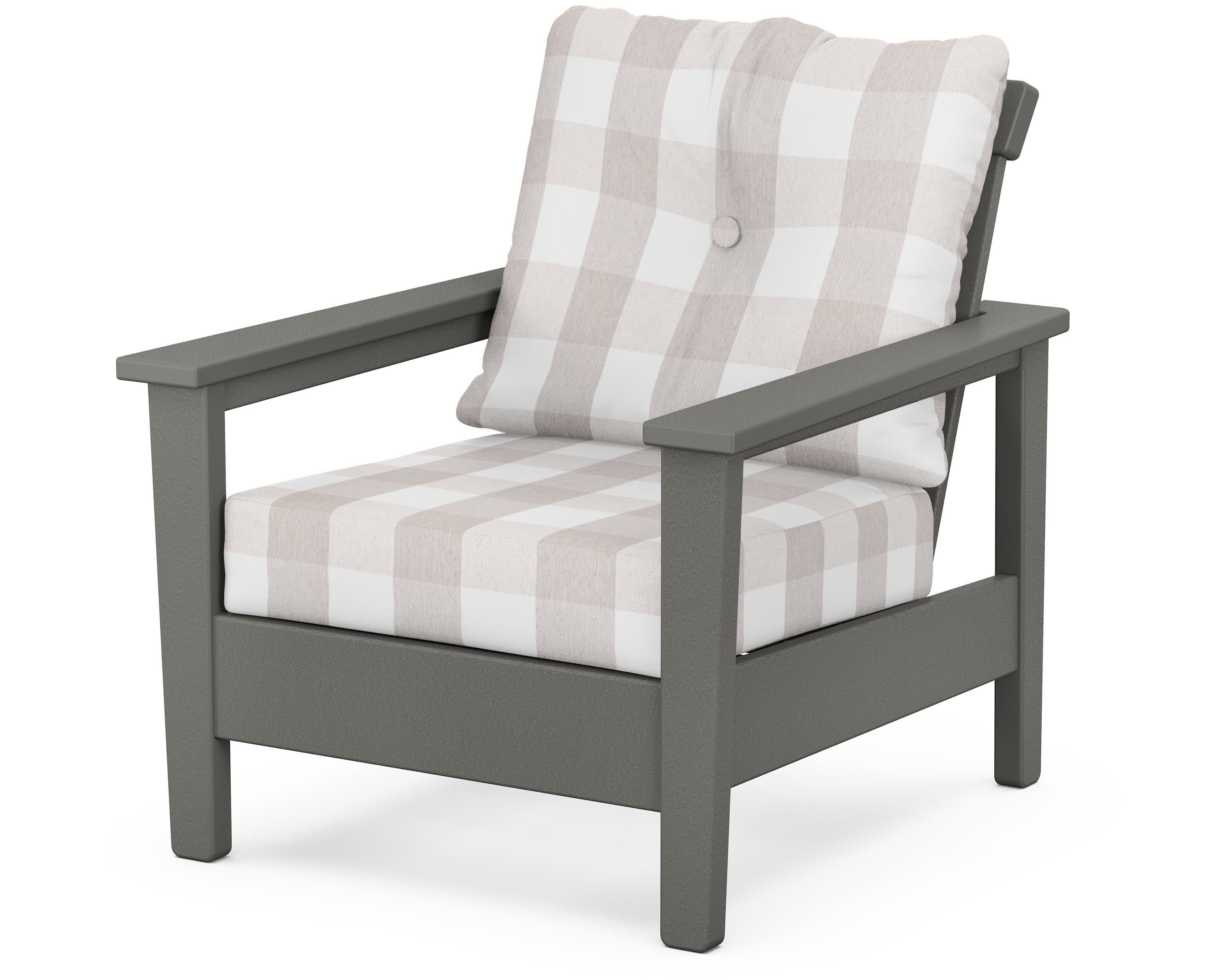 Prescott Deep Seating Chair in Slate Grey / Buffalo Plaid Dune Burlap
