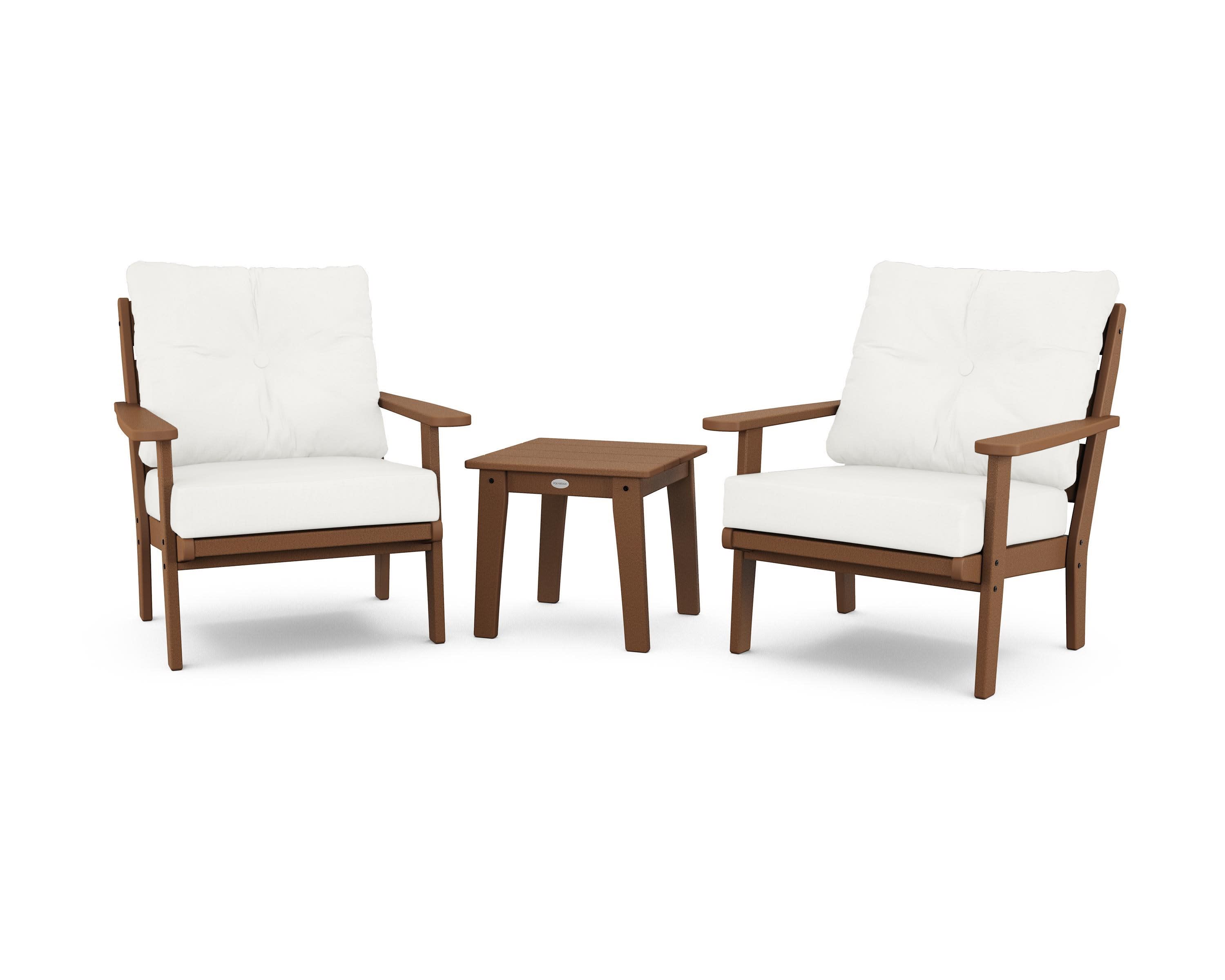 Lakeside 3-Piece Deep Seating Chair Set in Teak / Natural Linen