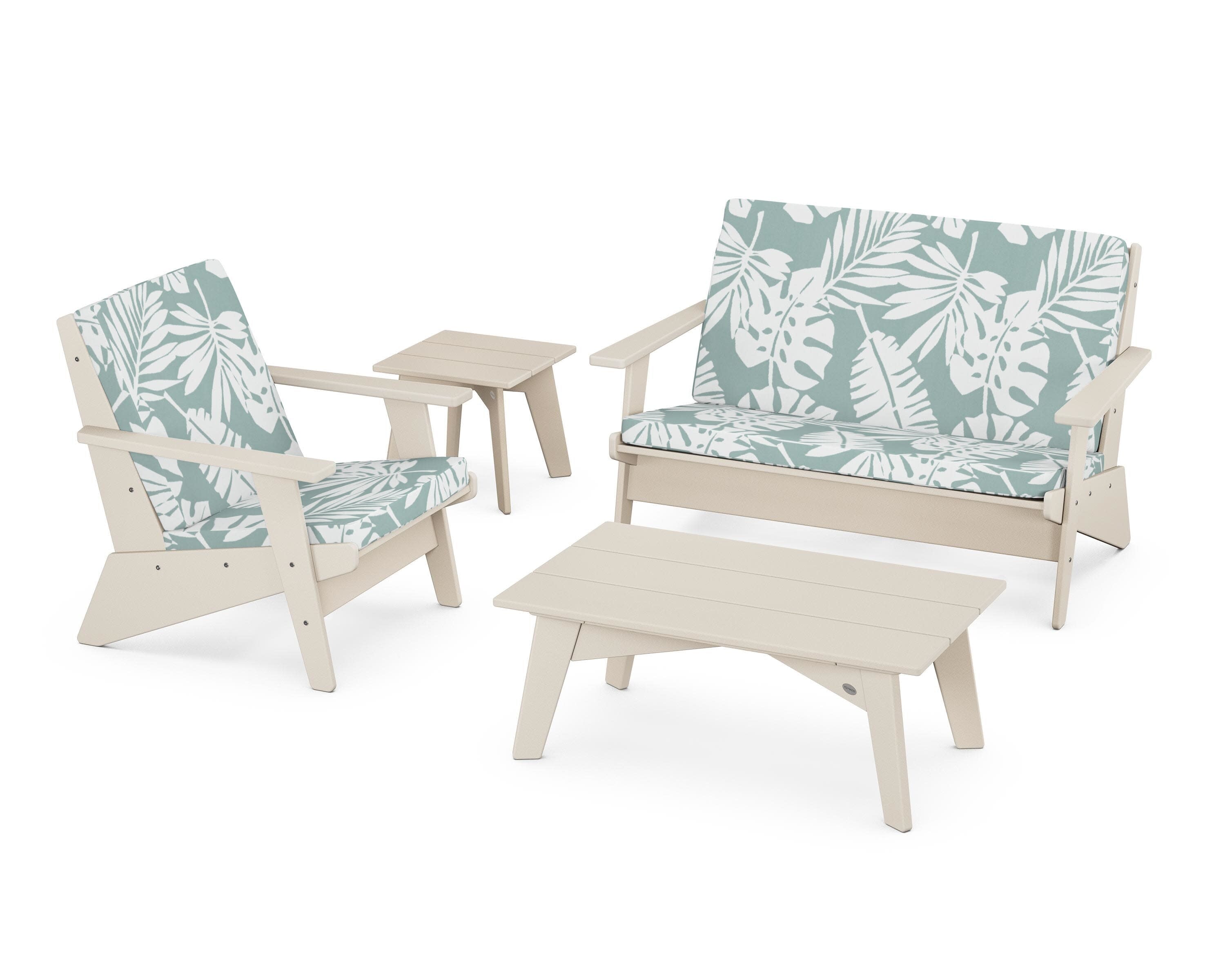 Riviera Modern Lounge 4-Piece Set in Sand / Leaf Glacier Spa