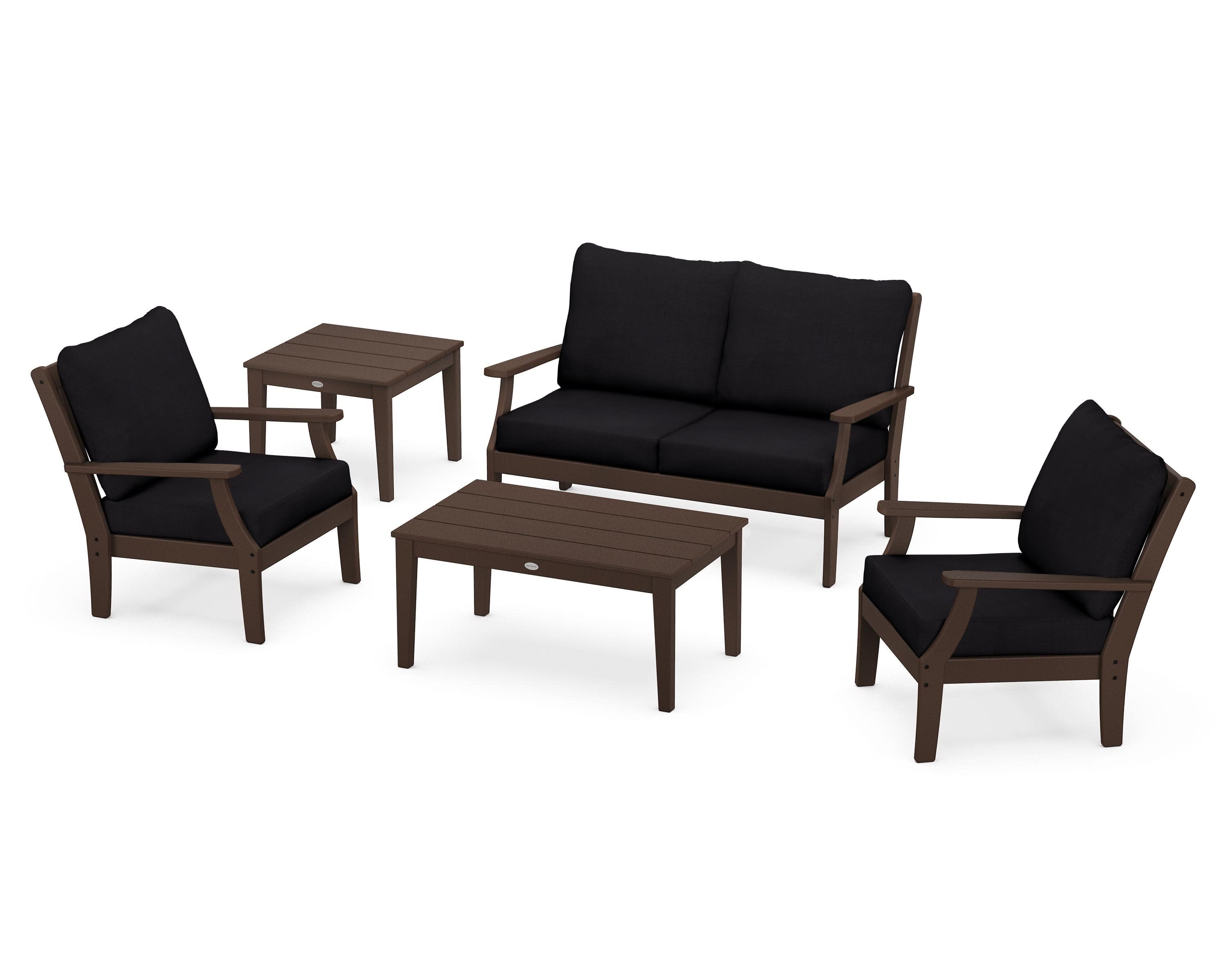 Braxton 5-Piece Deep Seating Set in Mahogany / Midnight Linen