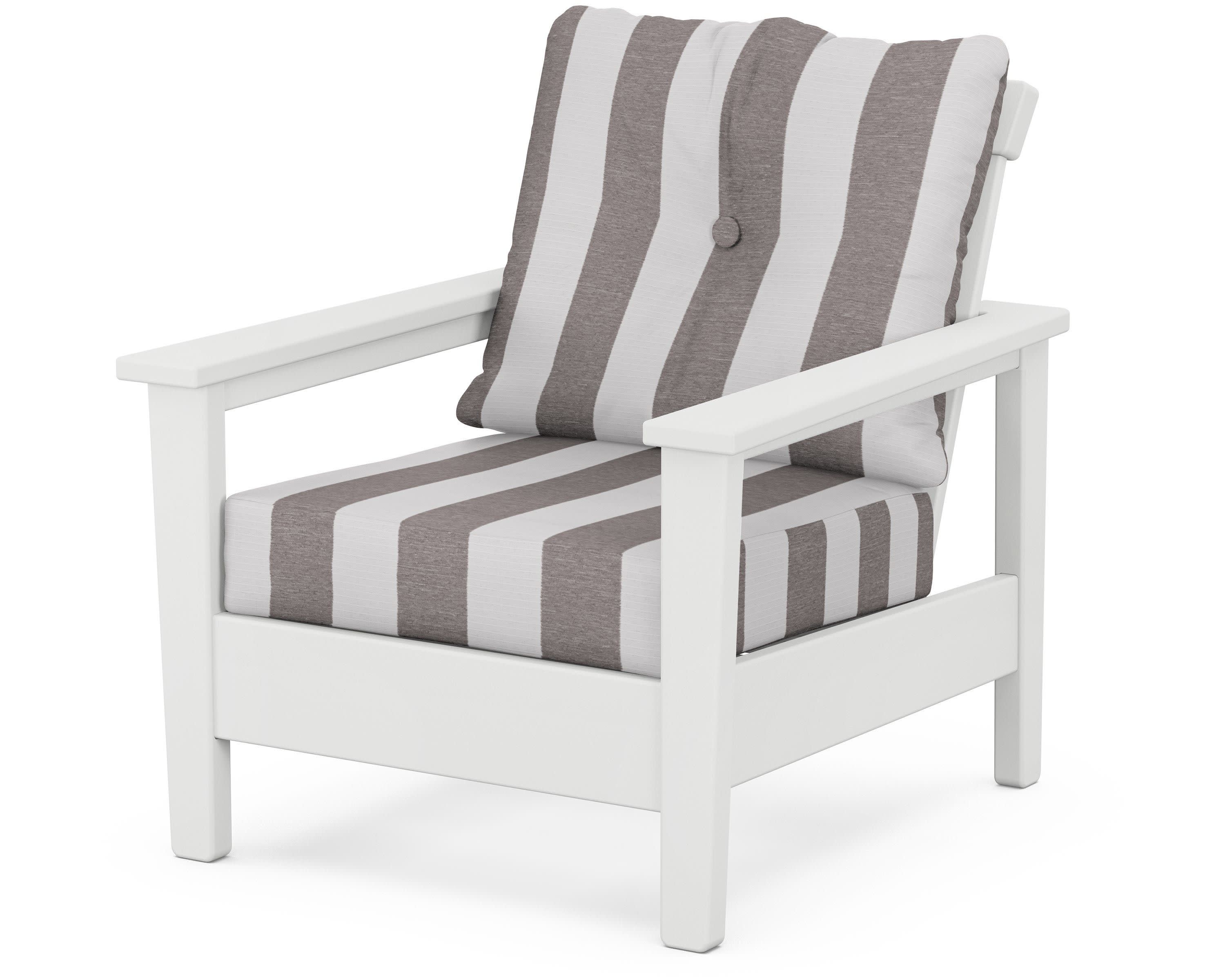 Prescott Deep Seating Chair in White / Cabana Stripe Grey Mist