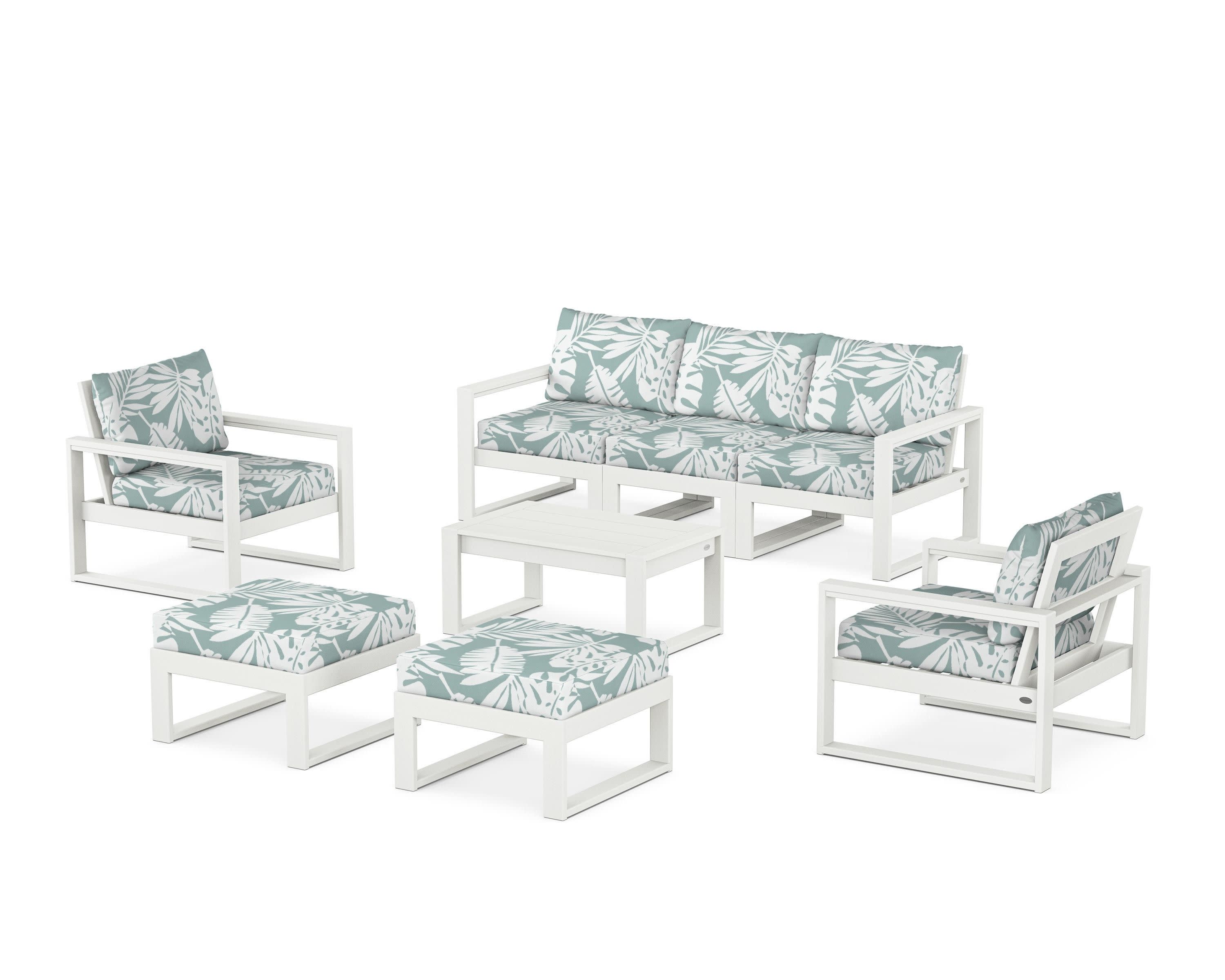 EDGE Sectional 8-Piece Lounge Sofa Set in Vintage White / Leaf Glacier Spa