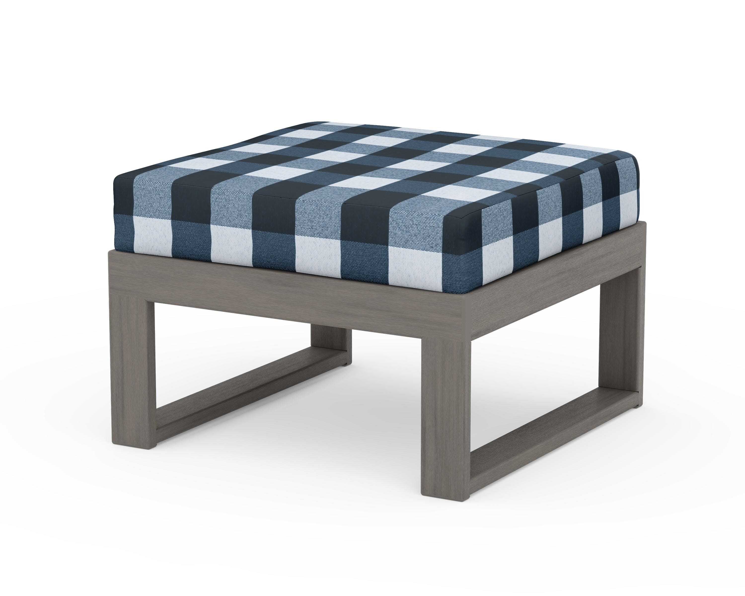 Modular Ottoman - Modern in Driftwood / Buffalo Plaid Marine Indigo