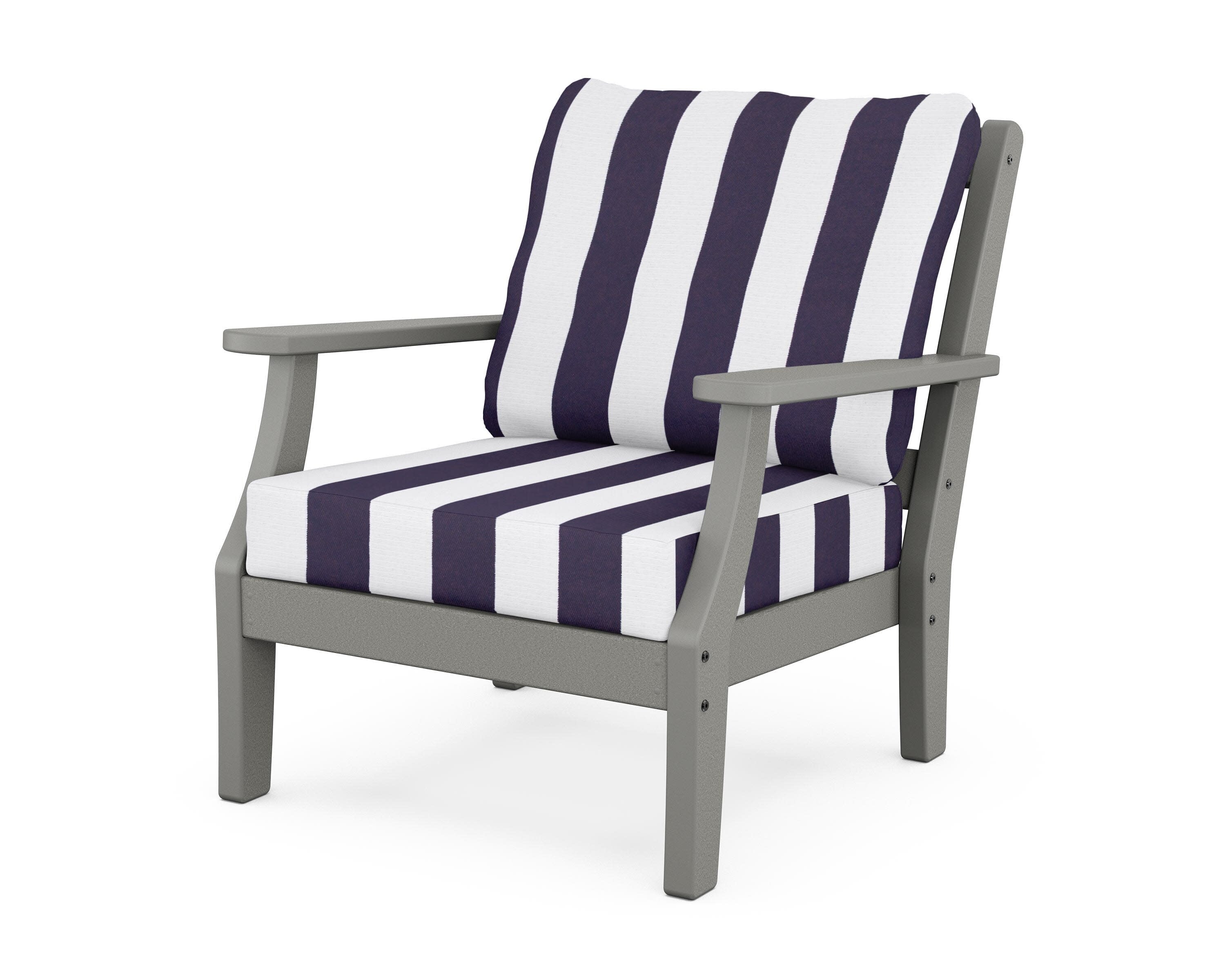 Chinoiserie Deep Seating Chair in Slate Grey / Cabana Stripe Navy