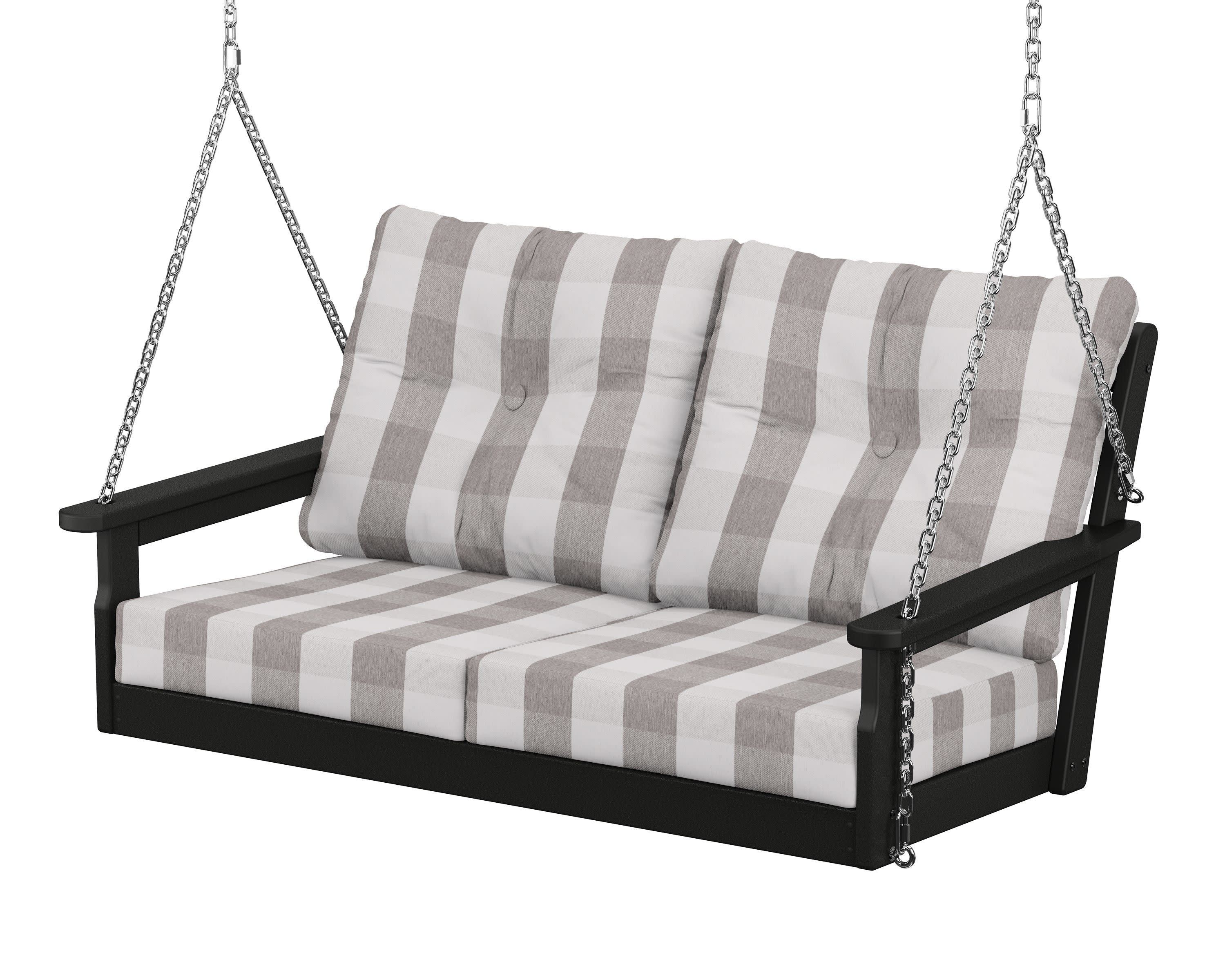Vineyard Deep Seating Swing in Black / Buffalo Plaid Grey Mist