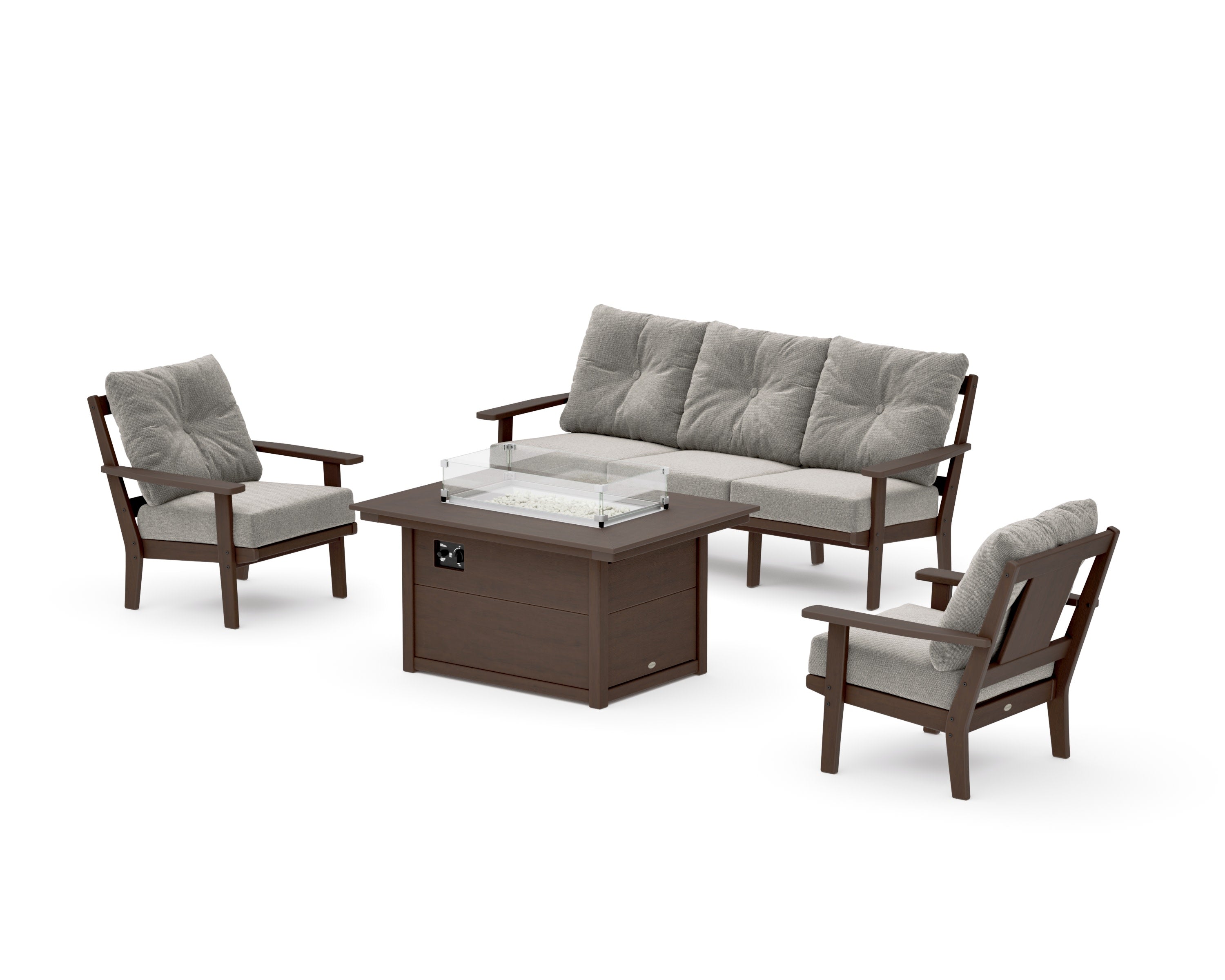 Prairie Deep Seating Fire Pit Table Set in Kona / Weathered Tweed