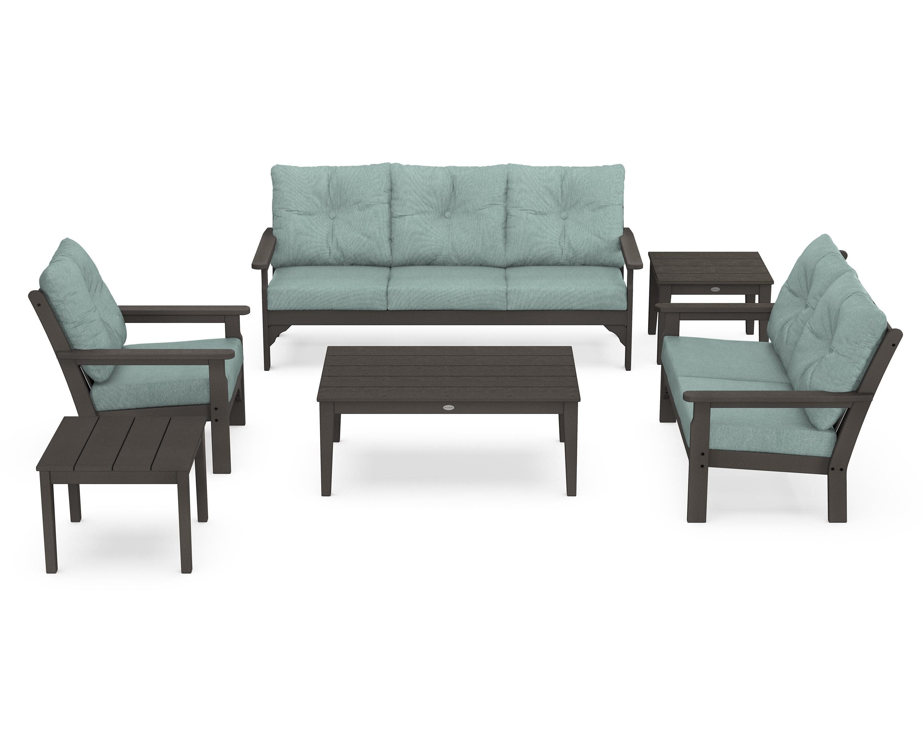 Vineyard 6-Piece Deep Seating Set in Vintage Coffee / Glacier Spa