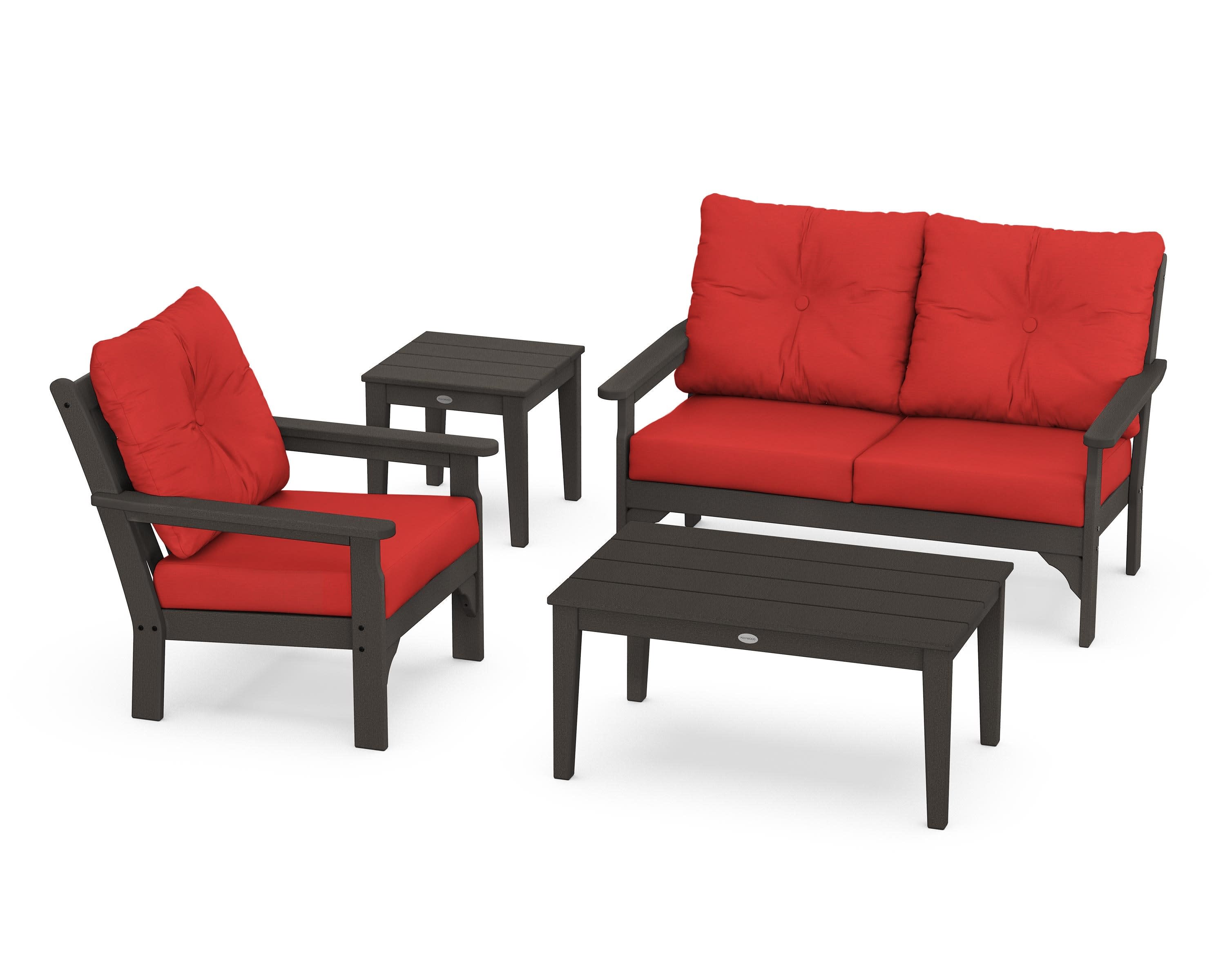 Vineyard 4-Piece Deep Seating Set in Vintage Coffee / Crimson Linen