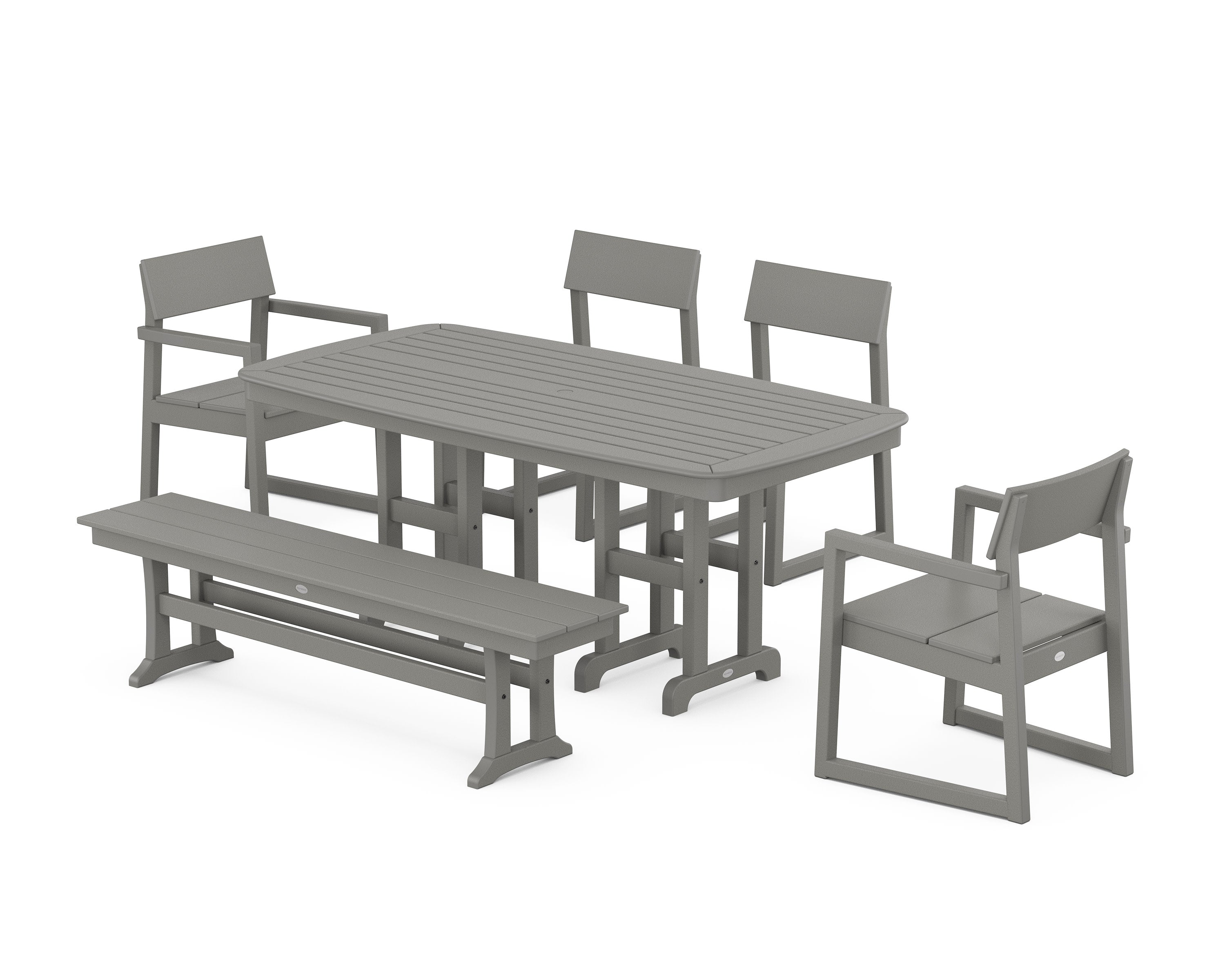 EDGE 6-Piece Dining Set with Bench in Slate Grey