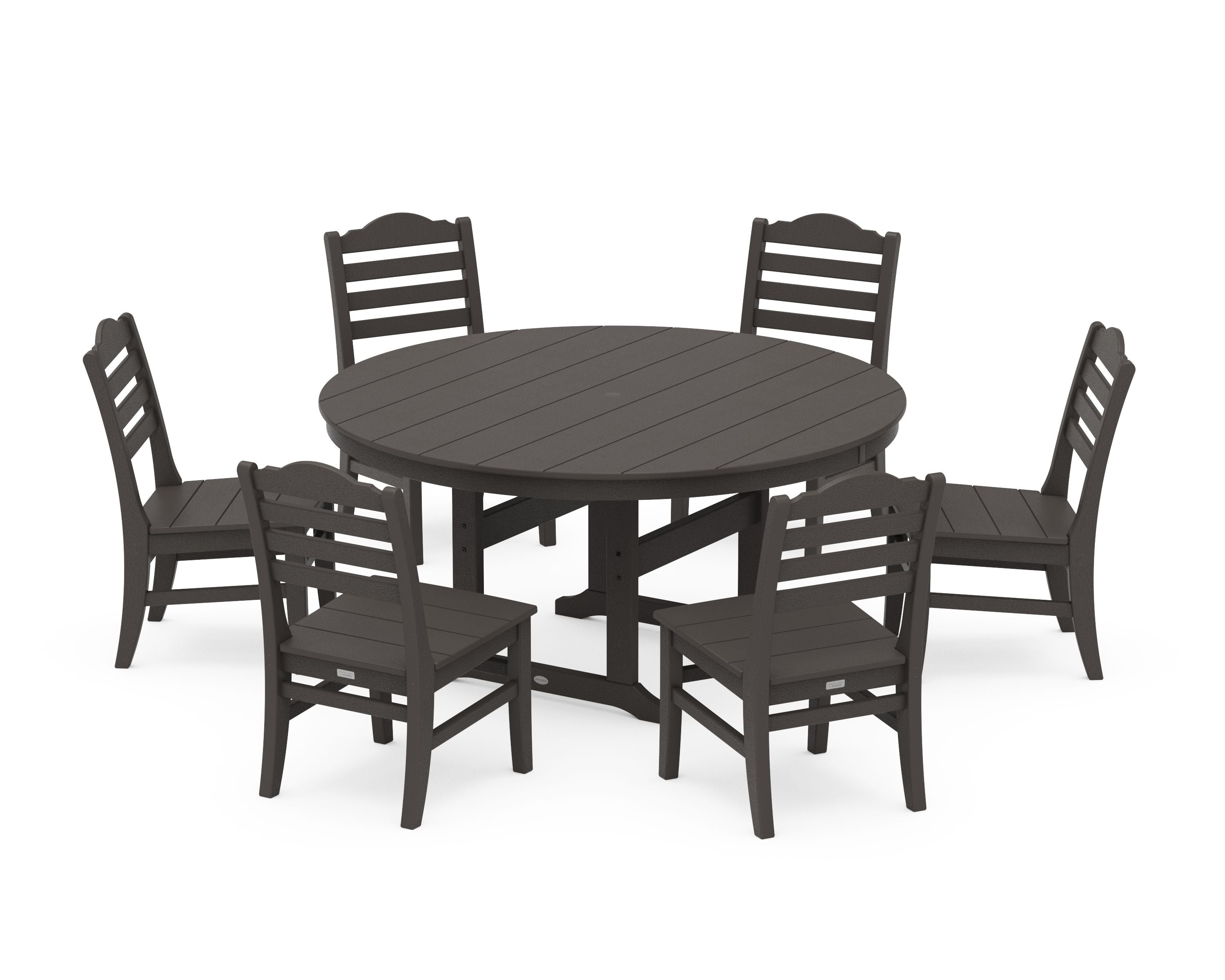 Savannah 7-Piece Side Chair Round Farmhouse Dining Set in Vintage Coffee