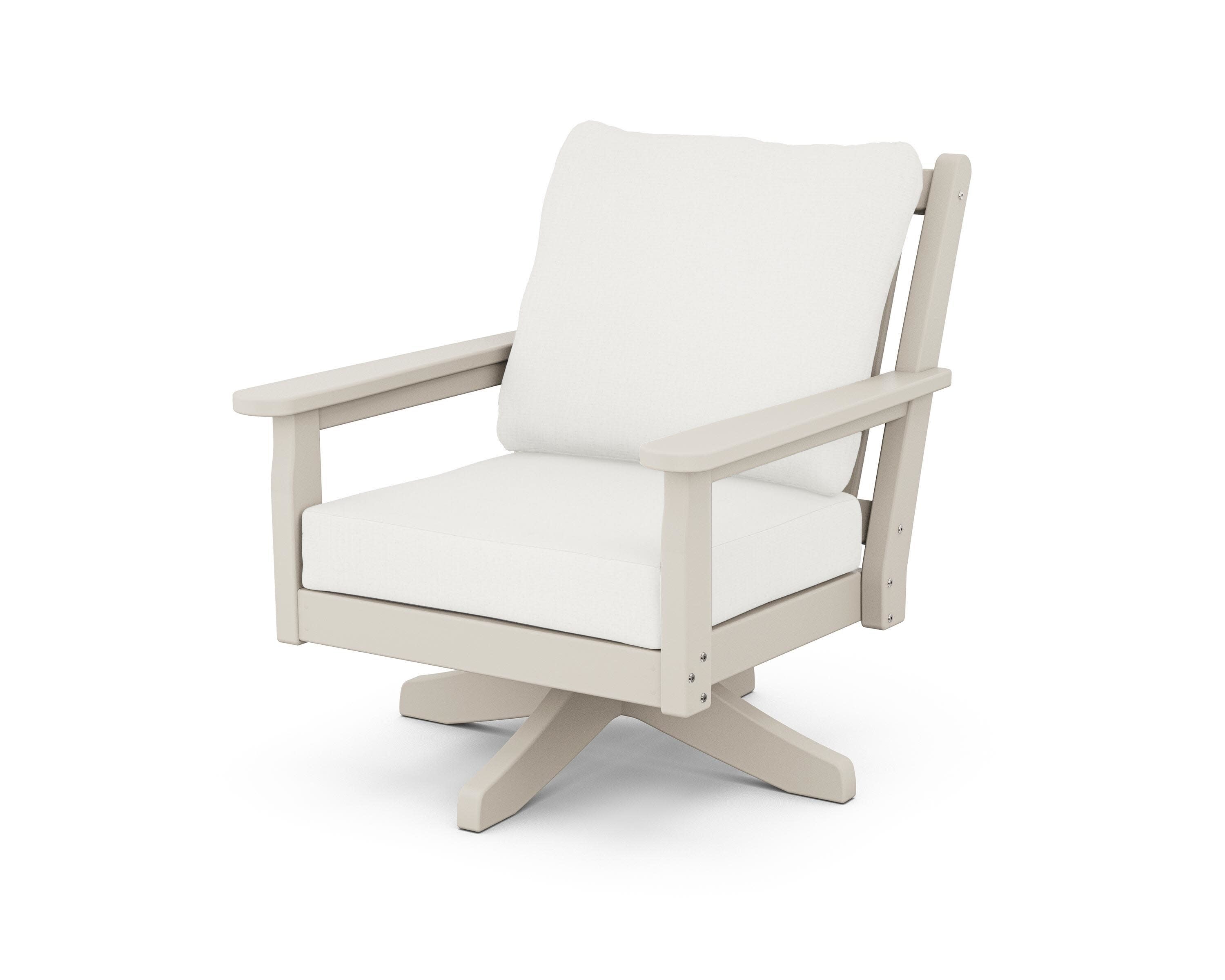 Chippendale Deep Seating Swivel Chair in Sand / Natural Linen
