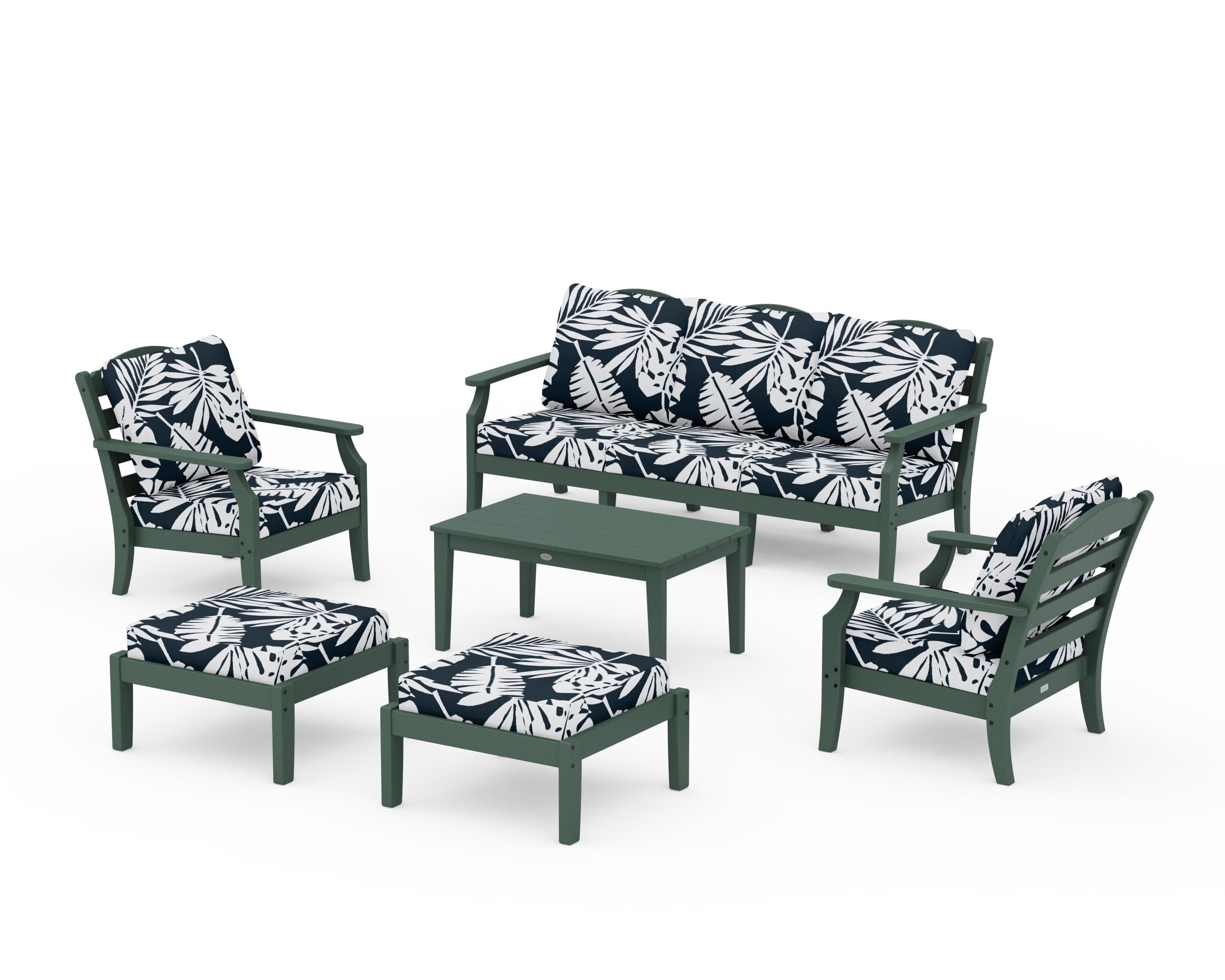 Savannah 6-Piece Lounge Sofa Set in Green / Leaf Marine Indigo