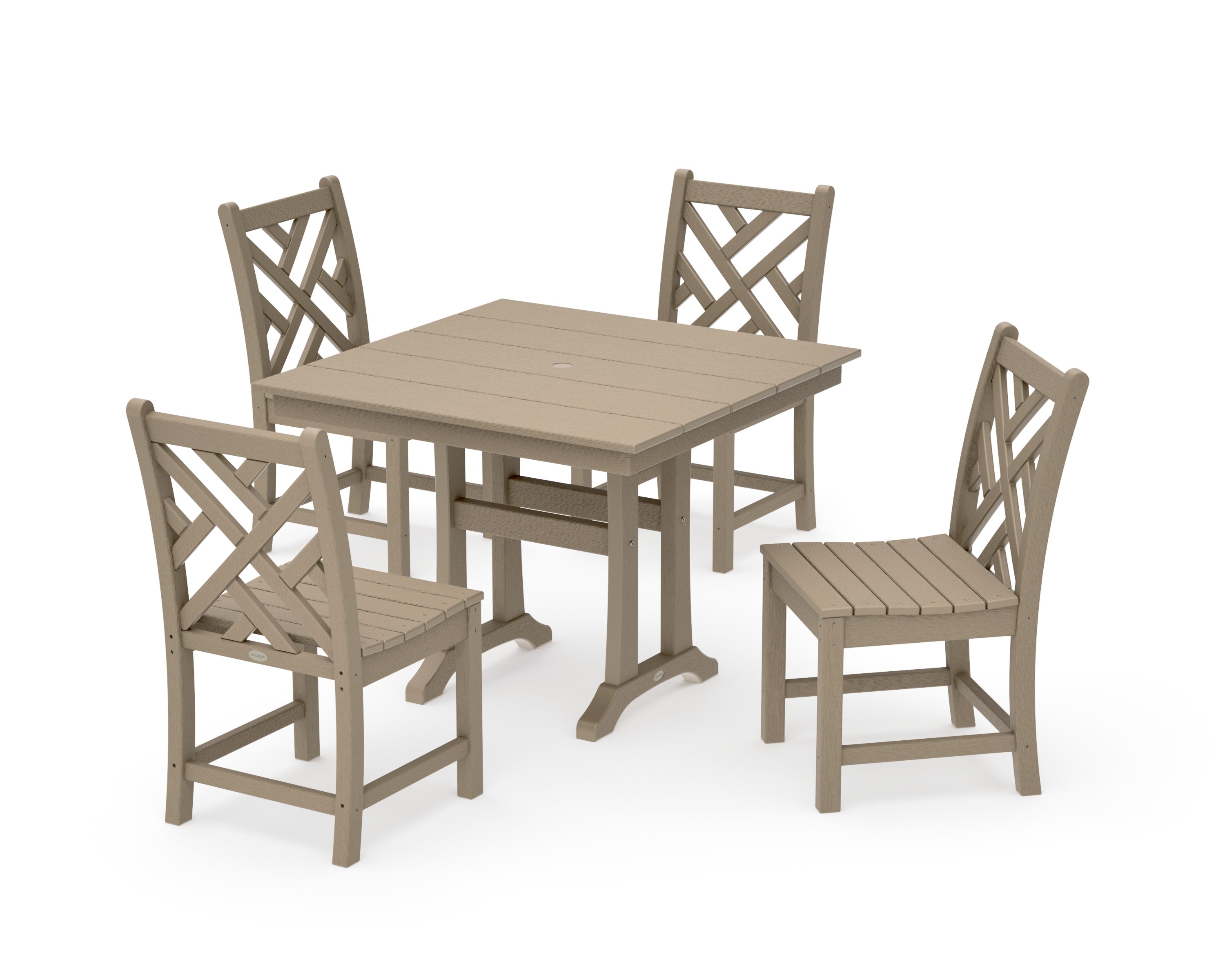 Chippendale 5-Piece Farmhouse Trestle Side Chair Dining Set in Vintage Sahara