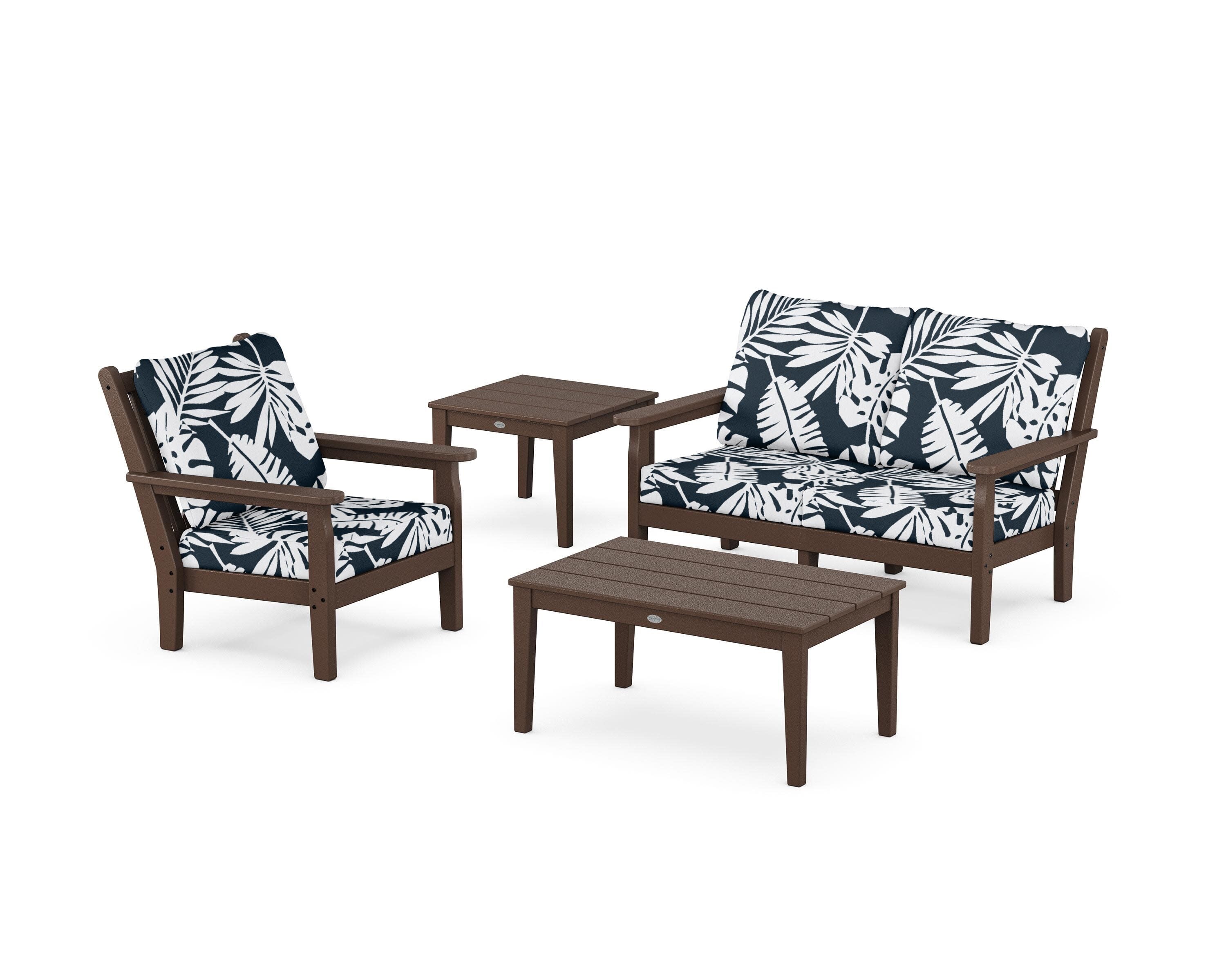 Chippendale 4-Piece Deep Seating Set in Mahogany / Leaf Marine Indigo