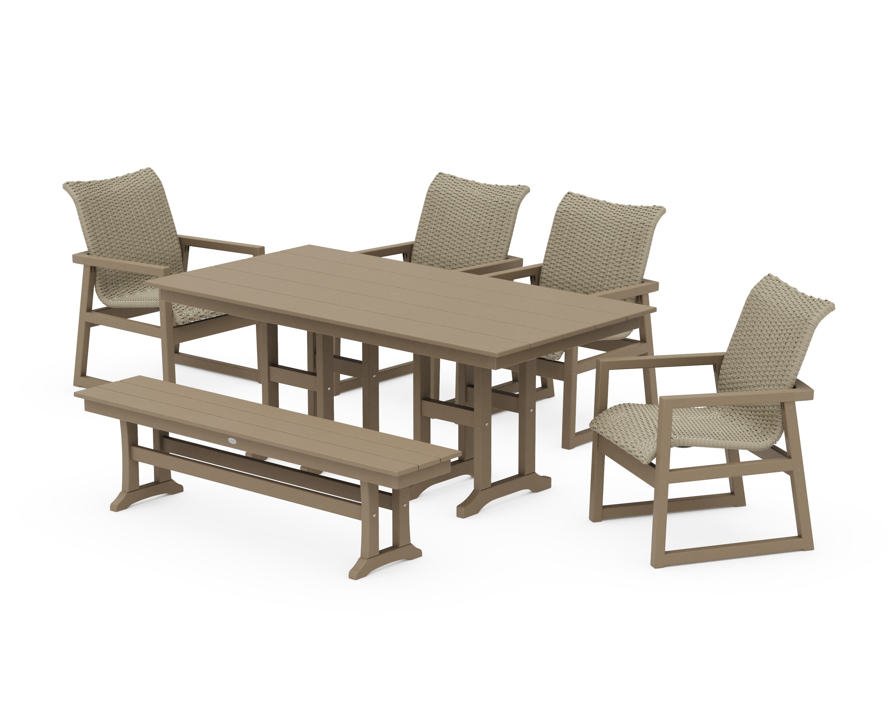 EDGE Woven 6-Piece Farmhouse Dining Set with Bench in Vintage Sahara / Dune Grass