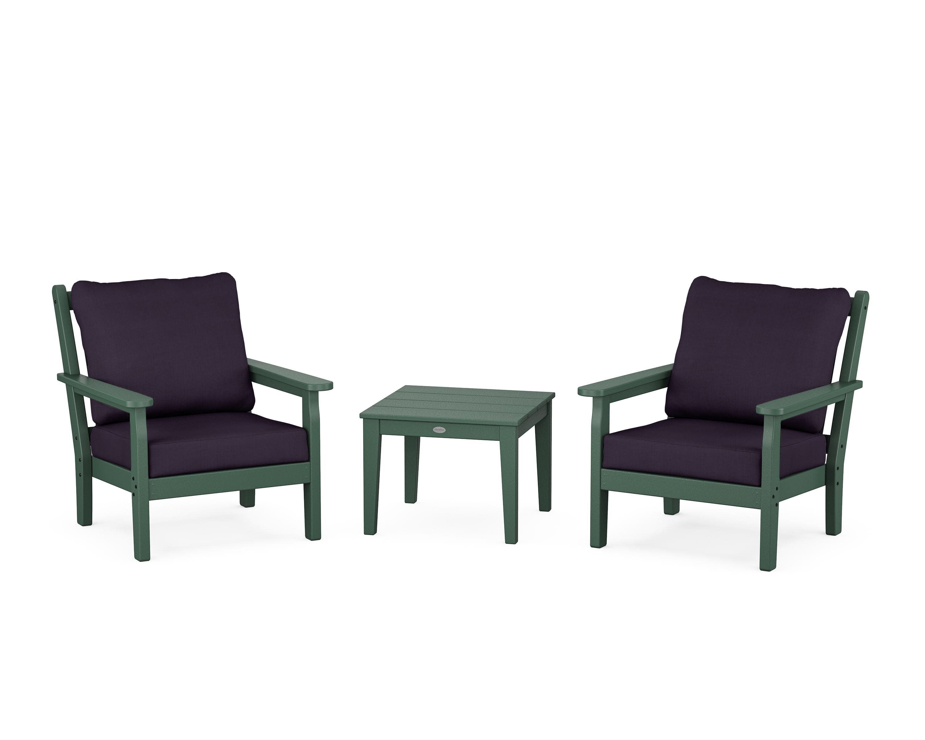 Chippendale 3-Piece Deep Seating Set in Green / Navy Linen