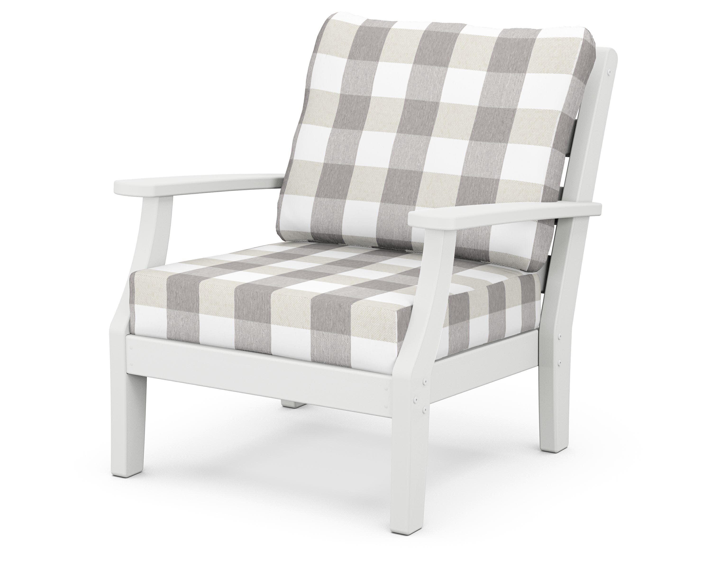 Chesapeake Deep Seating Chair in White / Buffalo Plaid Grey Mist