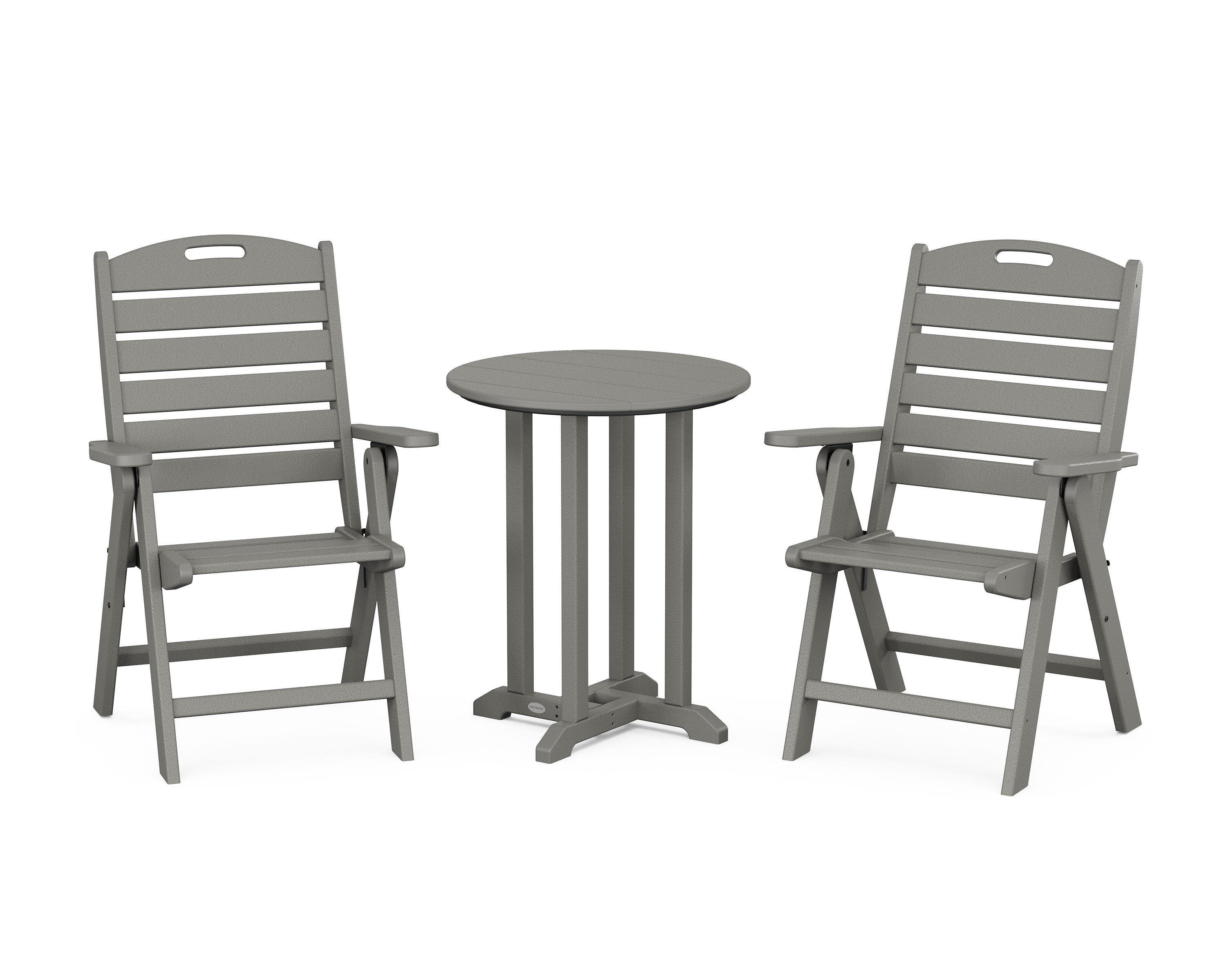 Nautical Folding Highback Chair 3-Piece Round Bistro Dining Set in Slate Grey