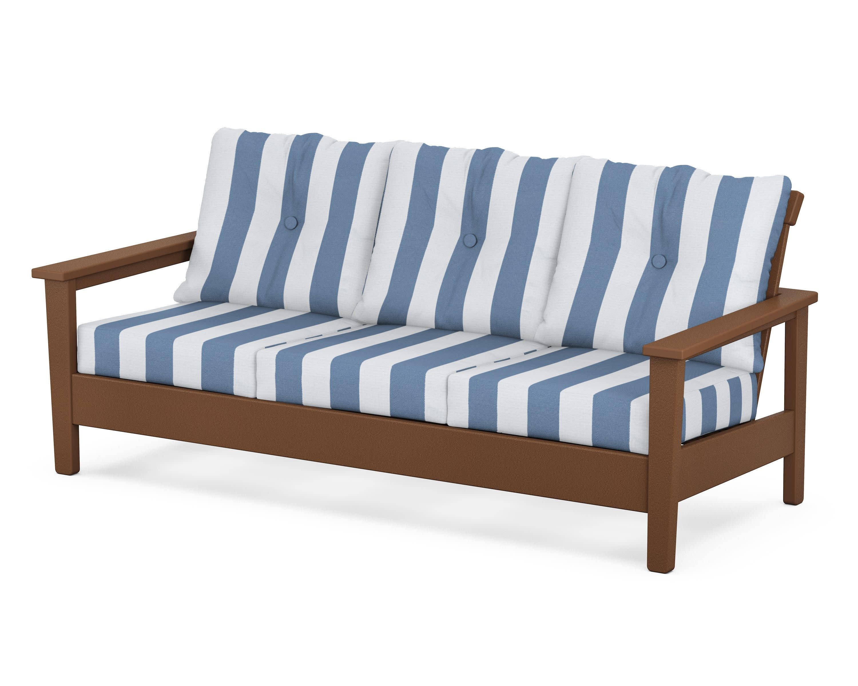 Prescott Deep Seating Sofa in Teak / Cabana Stripe Sky Blue