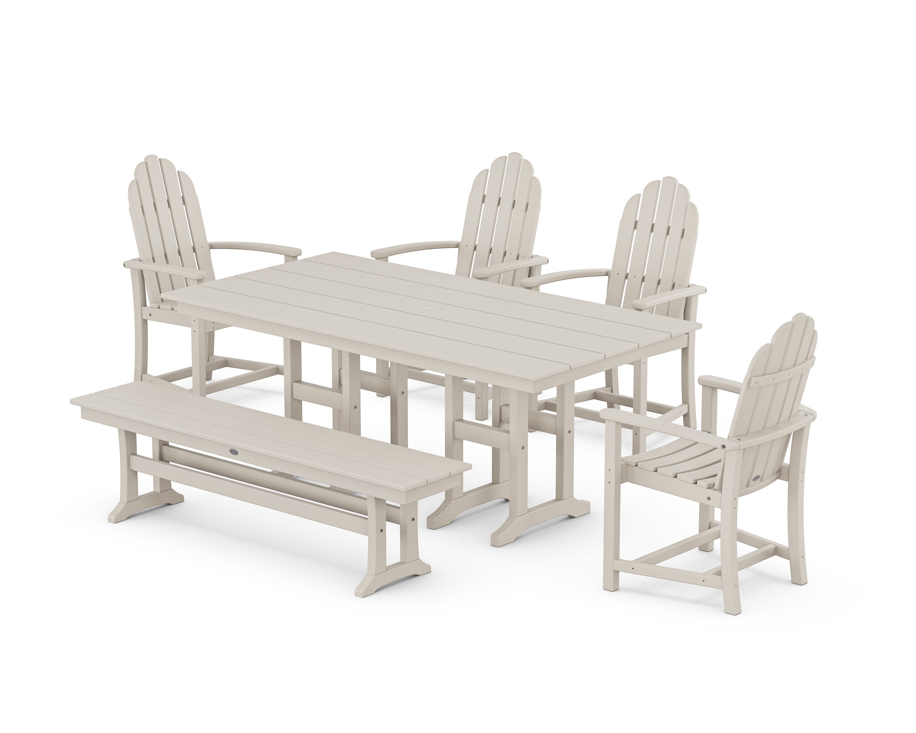 Classic Adirondack 6-Piece Farmhouse Dining Set with Bench in Sand
