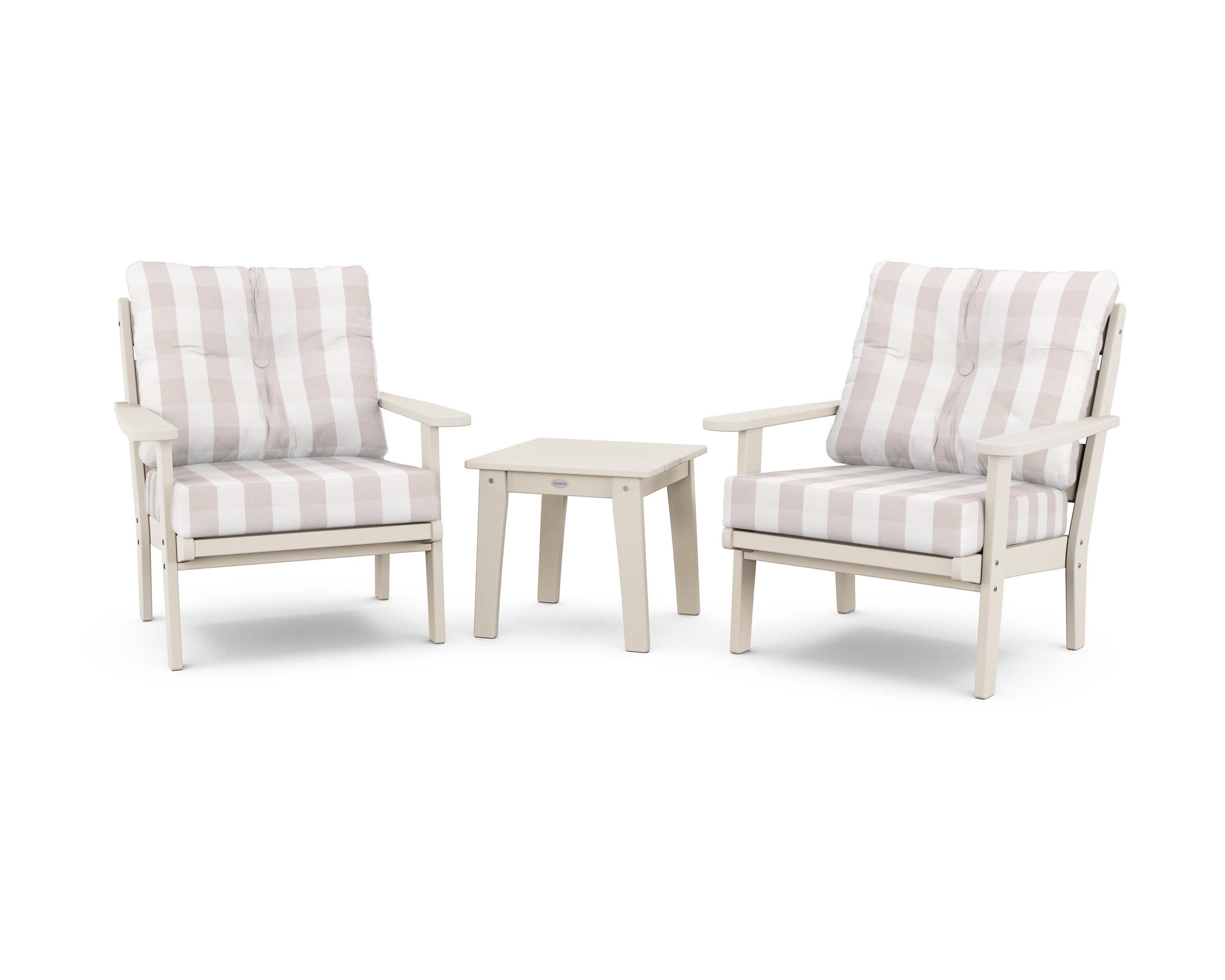 Lakeside 3-Piece Deep Seating Chair Set in Sand / Buffalo Plaid Dune Burlap