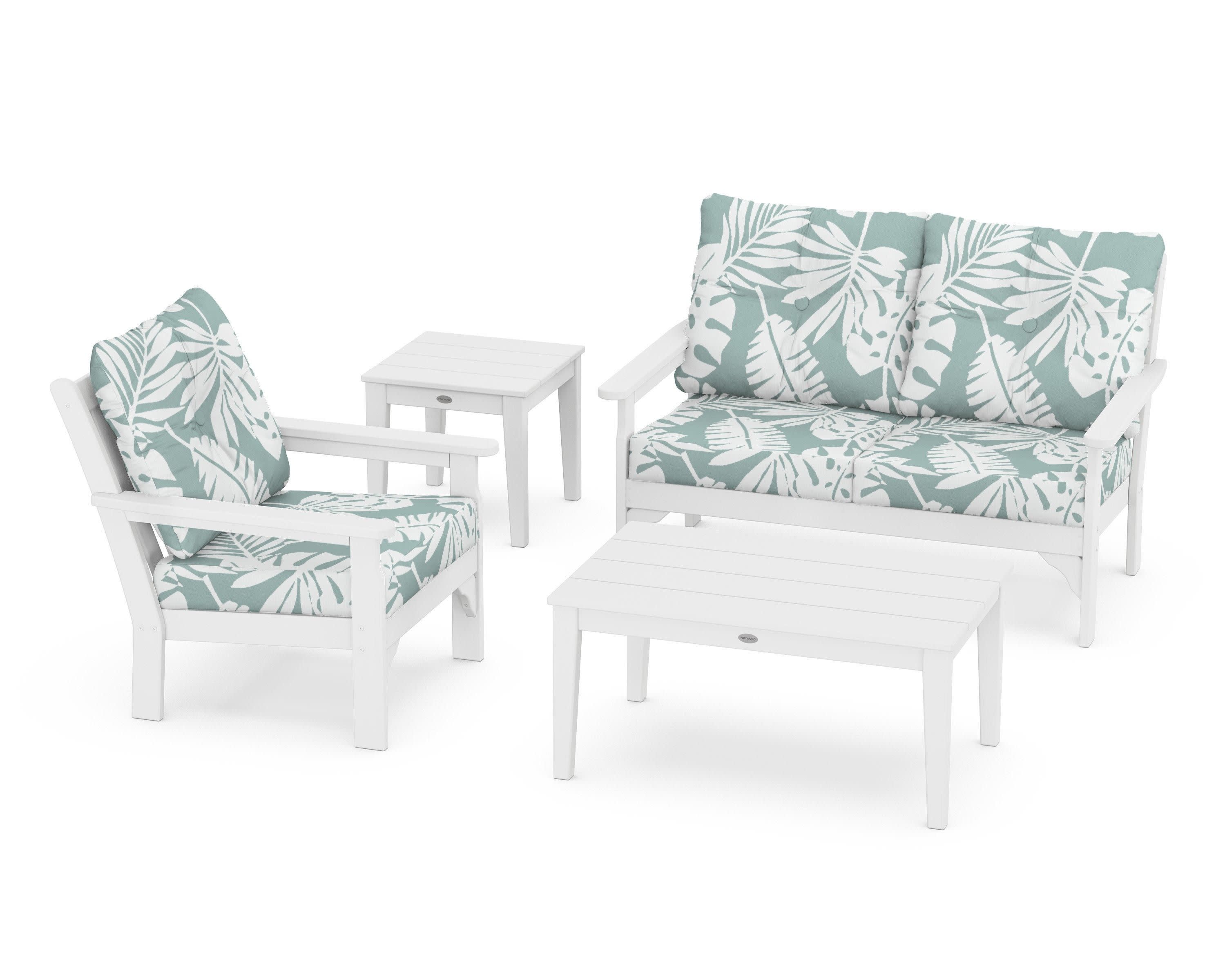 Vineyard 4-Piece Deep Seating Set in White / Leaf Glacier Spa