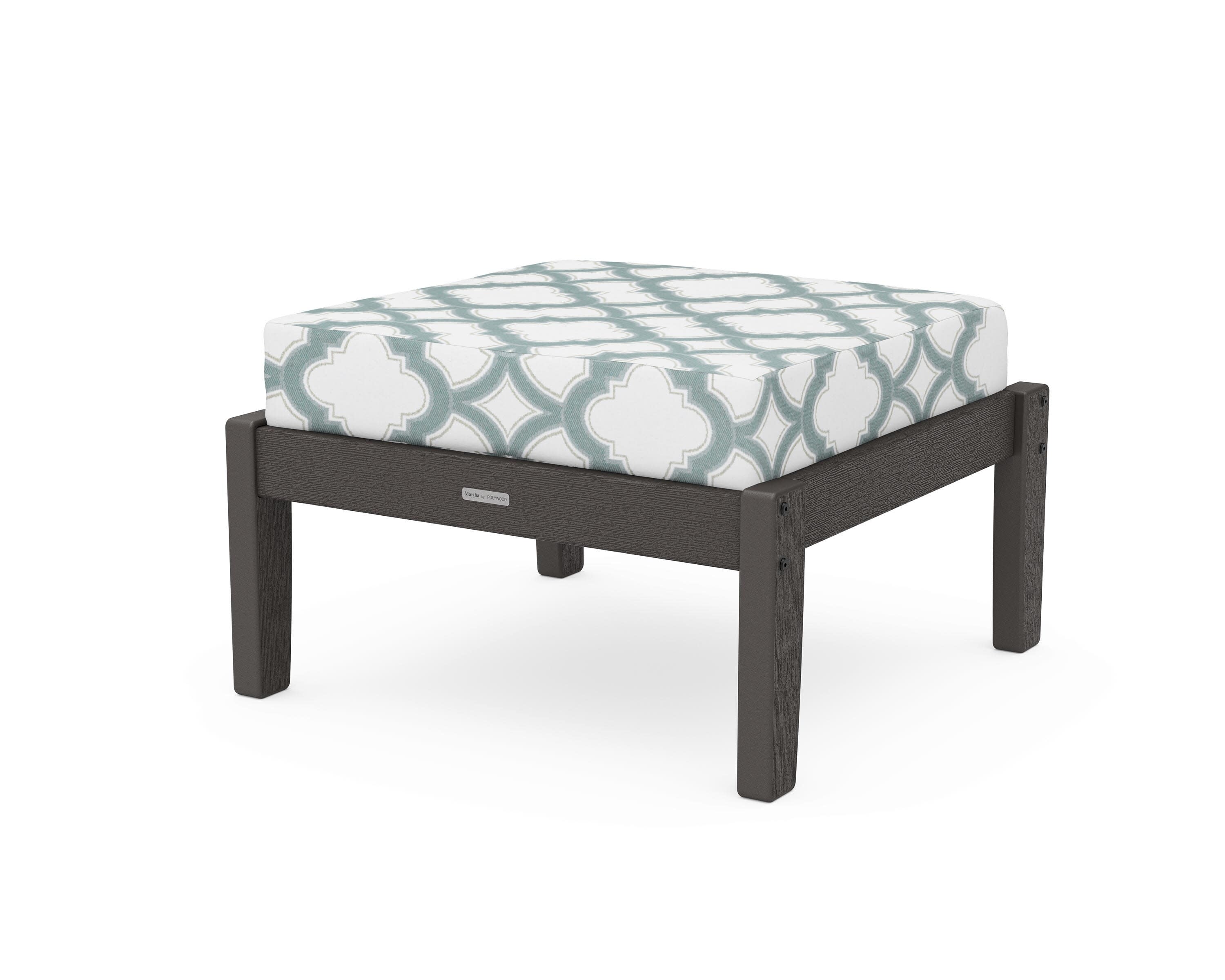 Chinoiserie Deep Seating Ottoman in Vintage Coffee / Trellis Glacier Spa