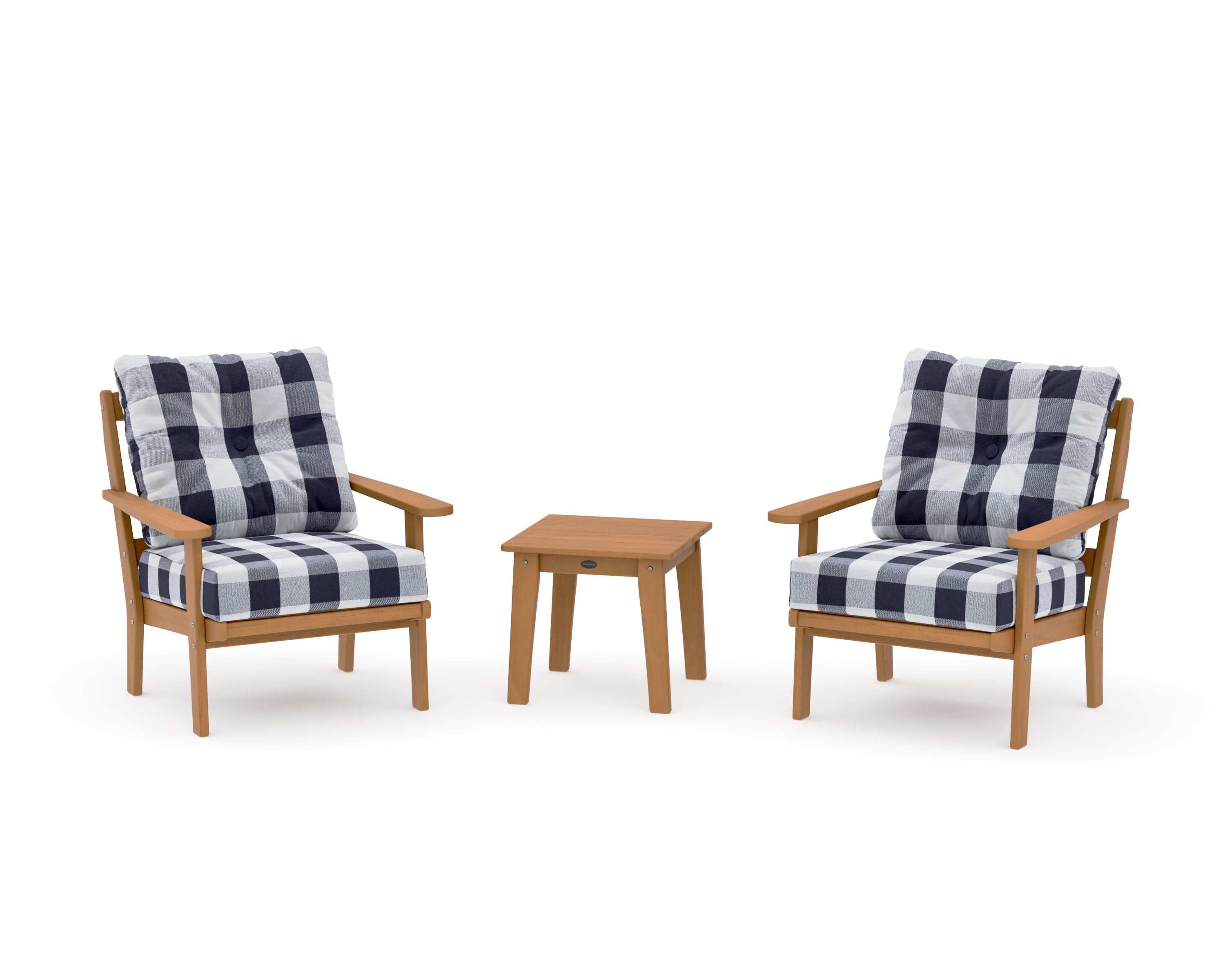 Mission 3-Piece Deep Seating Set in Natural / Buffalo Plaid Navy