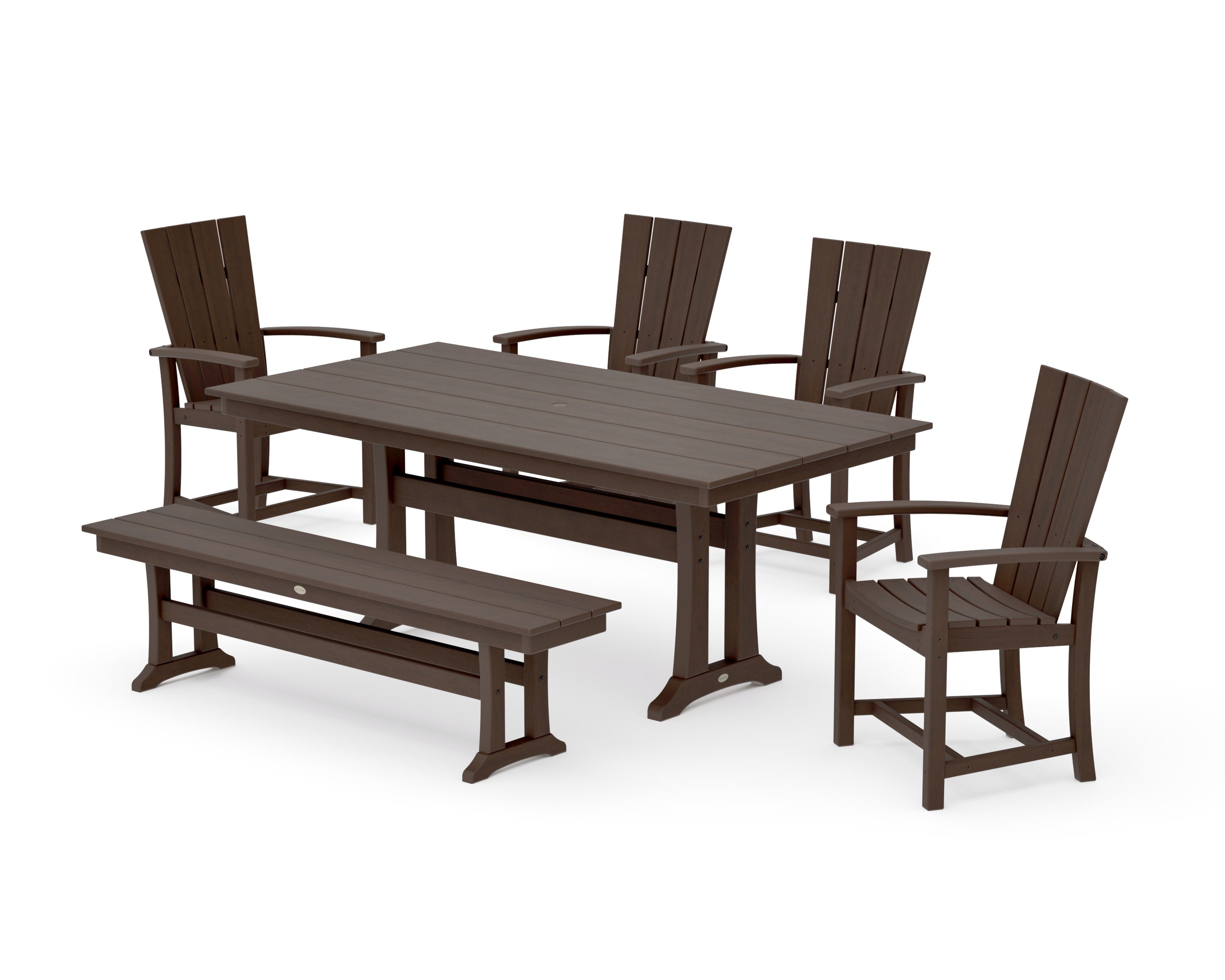 Quattro 6-Piece Farmhouse Dining Set with Trestle Legs and Bench in Kona