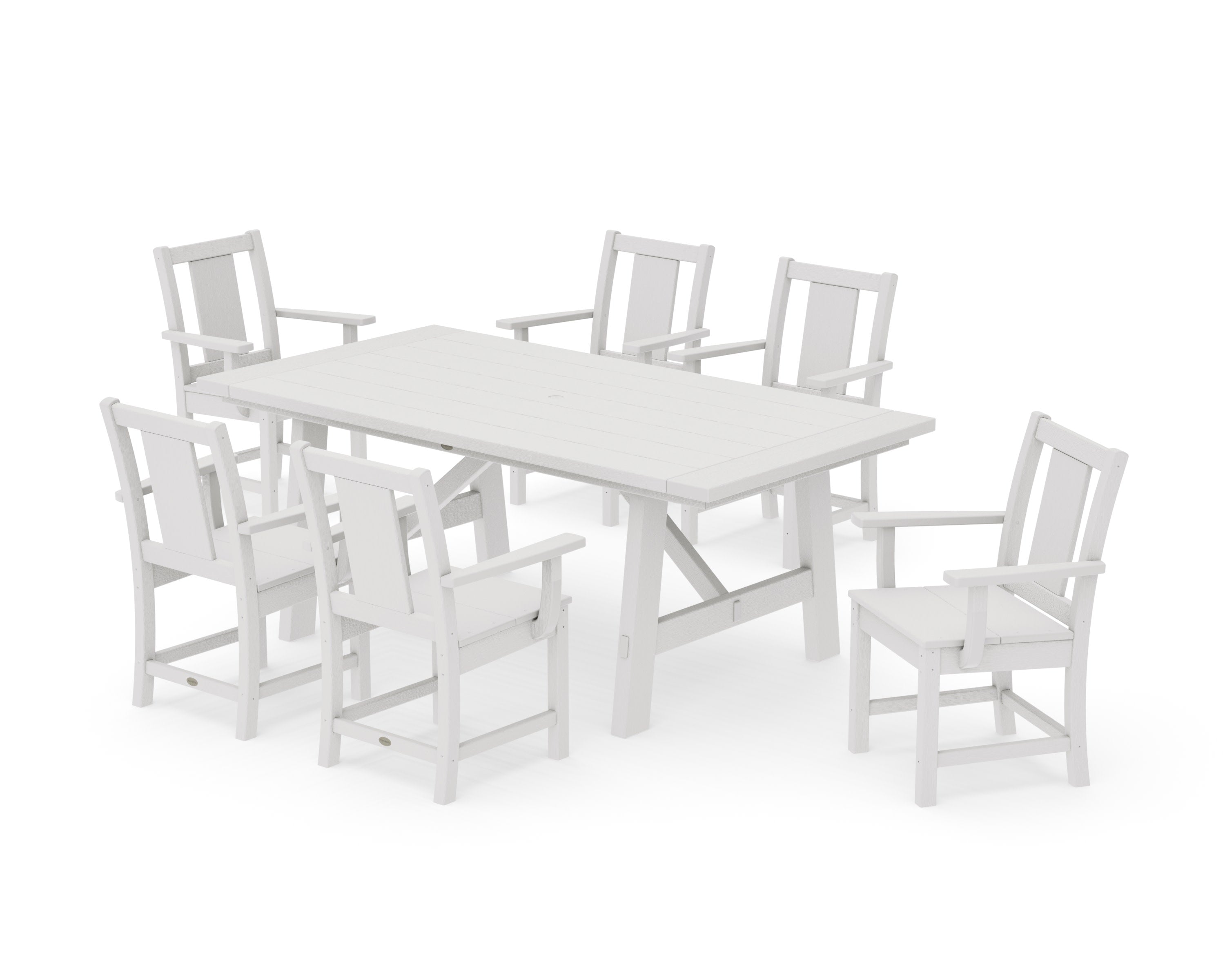Prairie Arm Chair 7-Piece Rustic Farmhouse Dining Set in Vintage White
