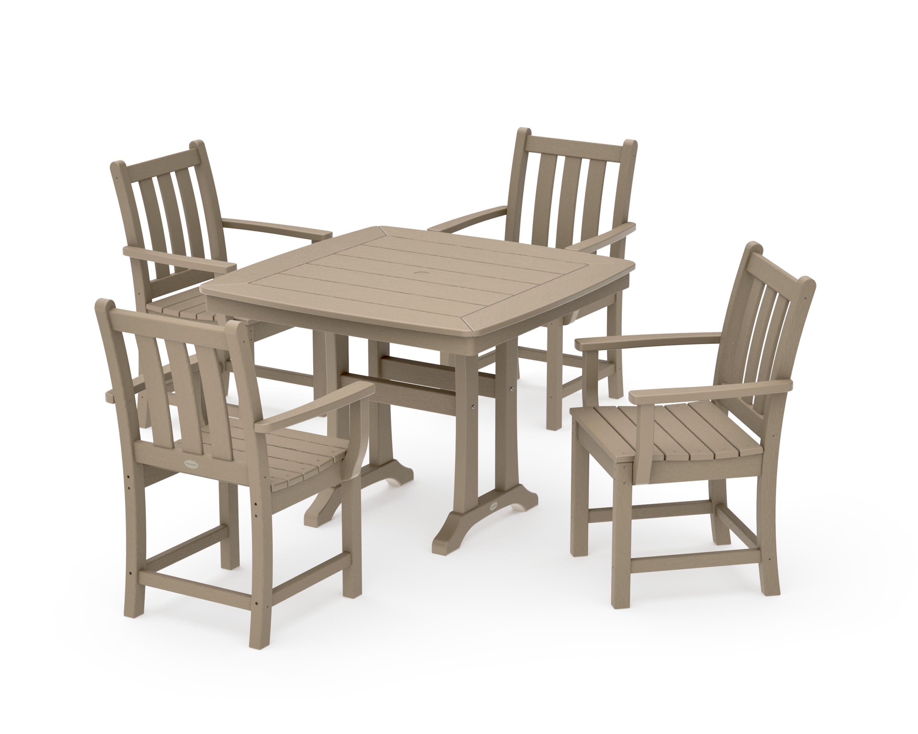 Traditional Garden 5-Piece Dining Set with Trestle Legs in Vintage Sahara