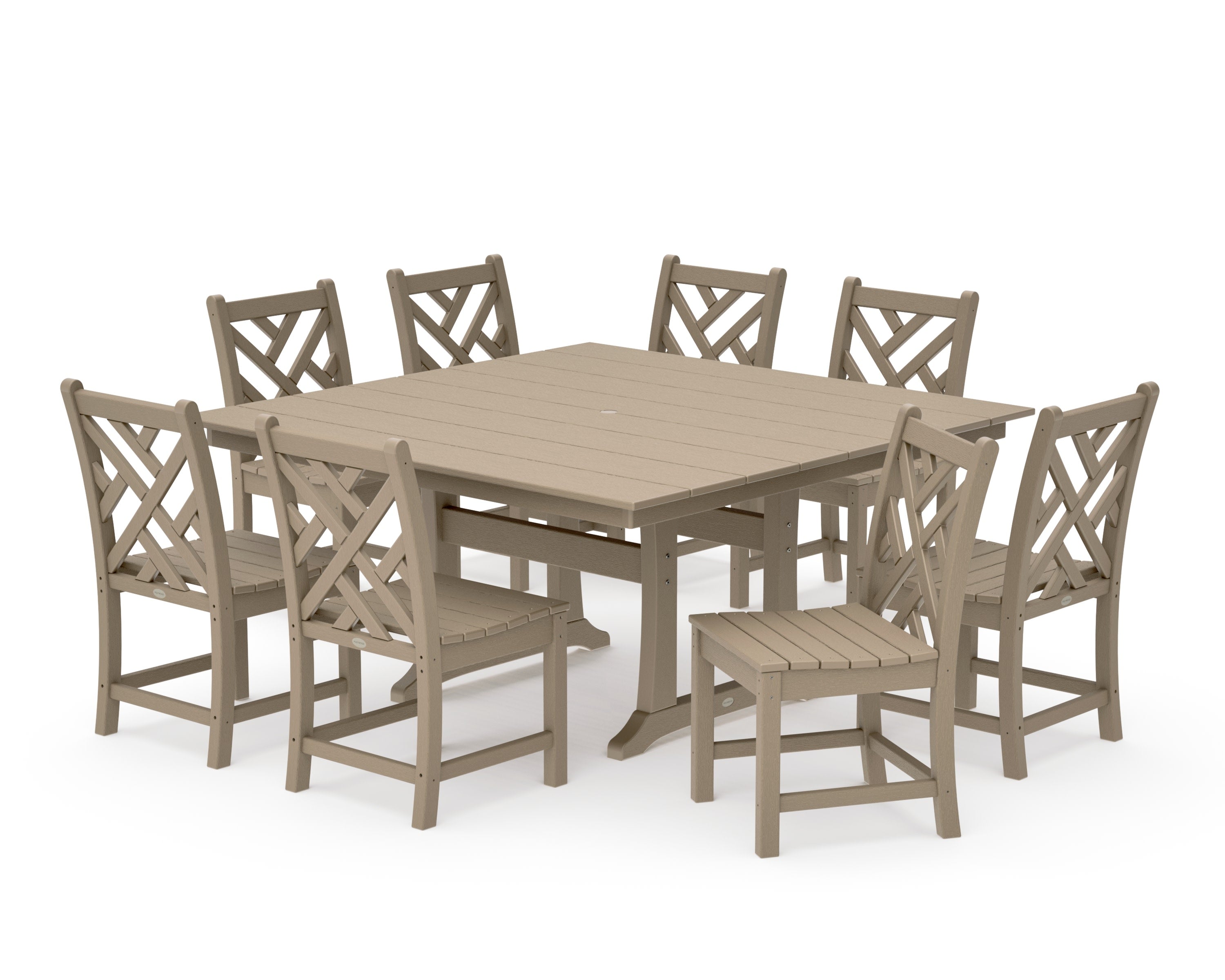 Chippendale 9-Piece Farmhouse Trestle Dining Set in Vintage Sahara