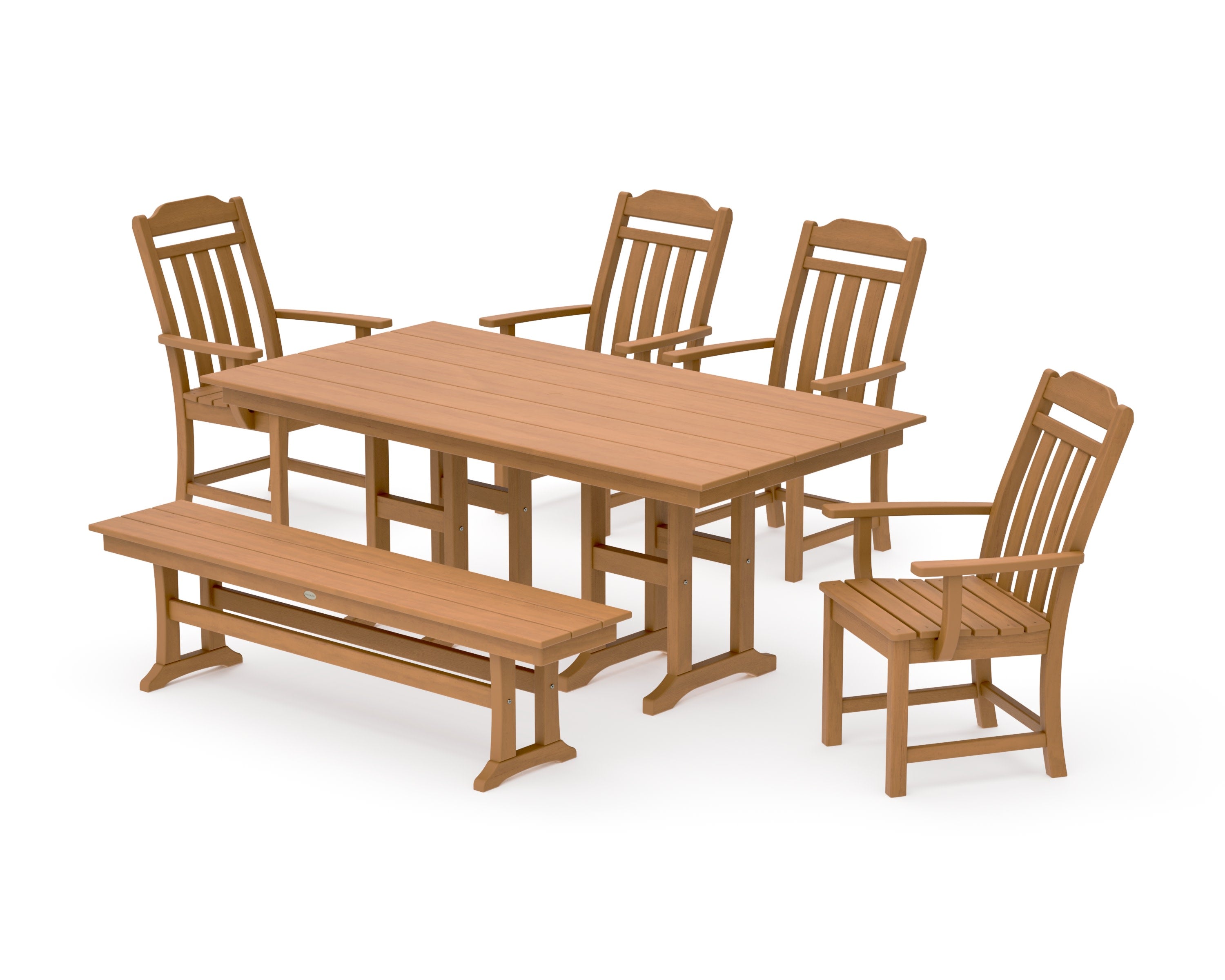 Cottage 6-Piece Farmhouse Dining Set with Bench in Natural